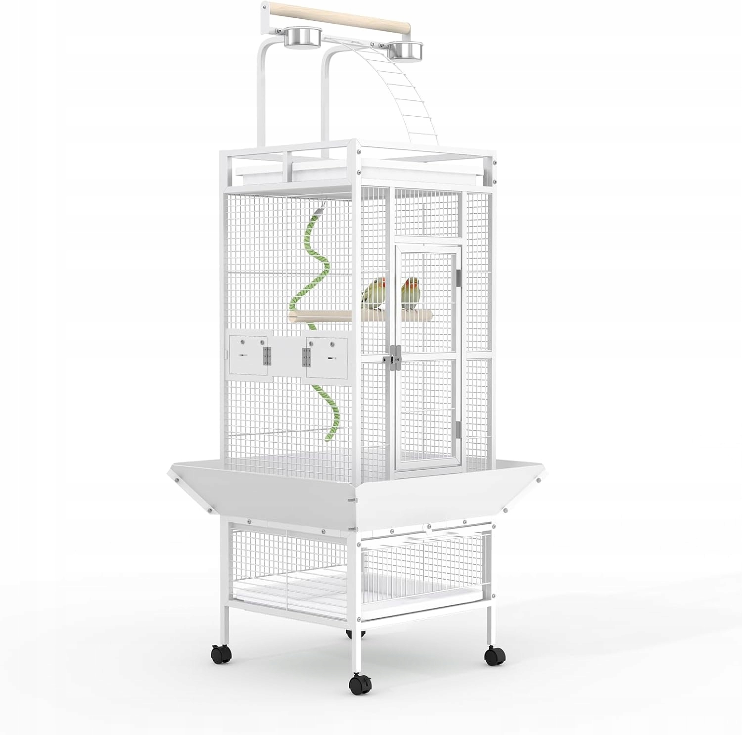 Velká klec pro ptáky z kovaného železa s odnímatelným stojanem a kolečky