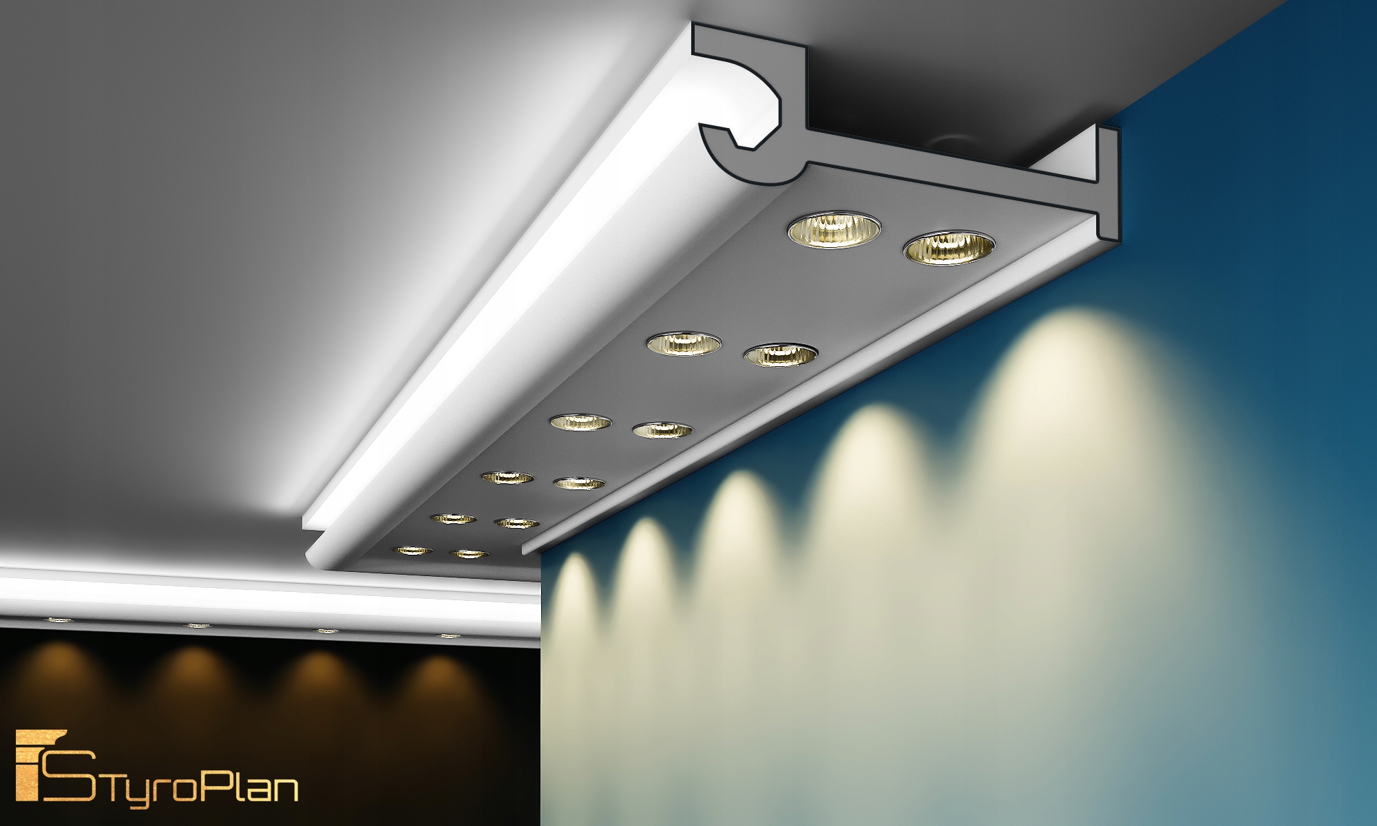 PODWIESZANY SUFIT, HALOGEN, ZABUDOWA SUFITU 30cm Wysokość 60 mm