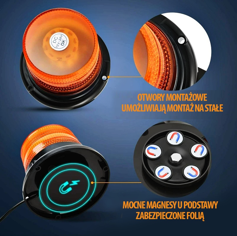 LAMPA BŁYSKOWA OSTRZEGAWCZY KOGUT MAGNES +12V 24V Producent części Inny