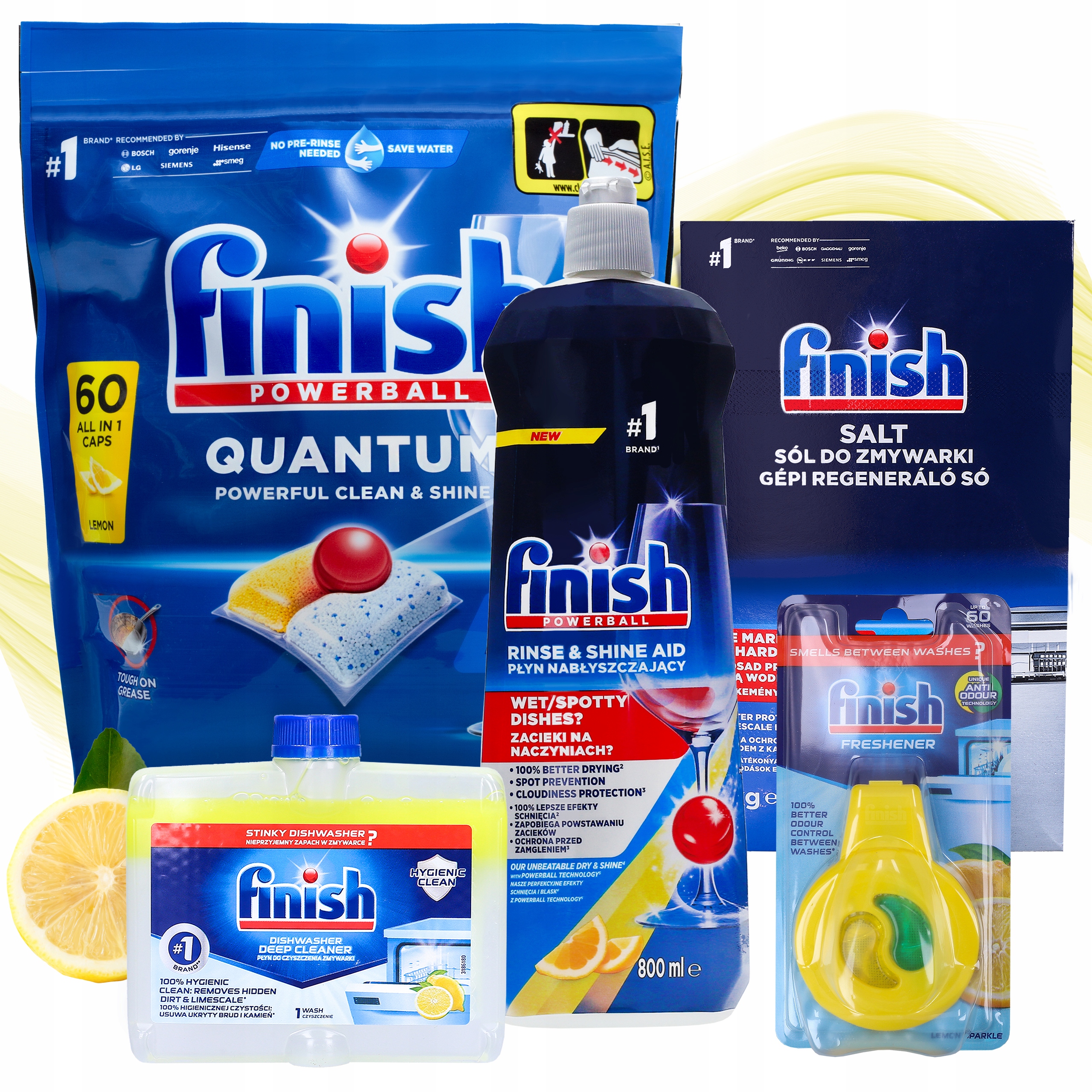 Sada Finish do myčky nádobí Tablety Quantum 60ks Sůl Leštidlo Čistič