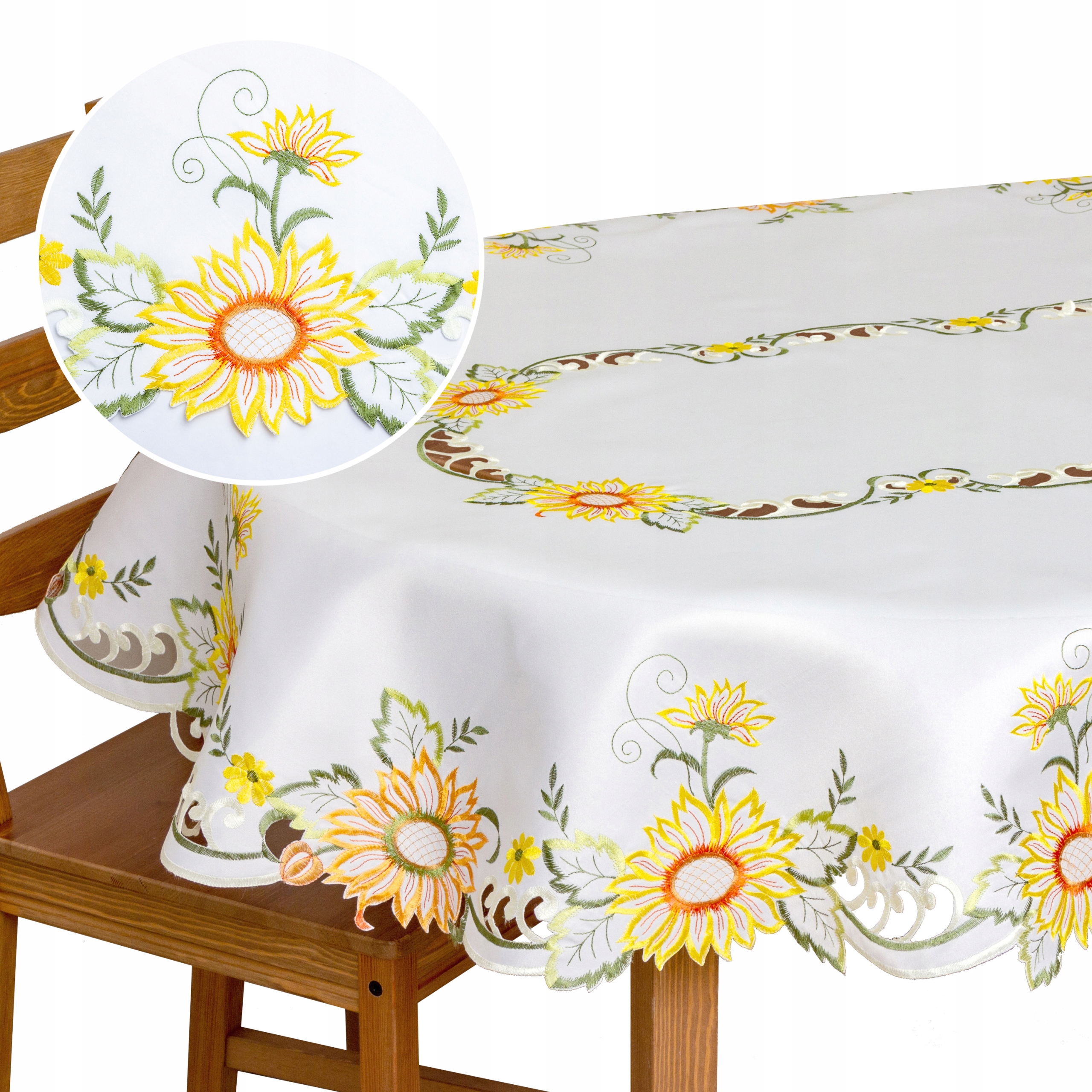 

Obrus haftowany w Słoneczniki 110x160 owalny biały