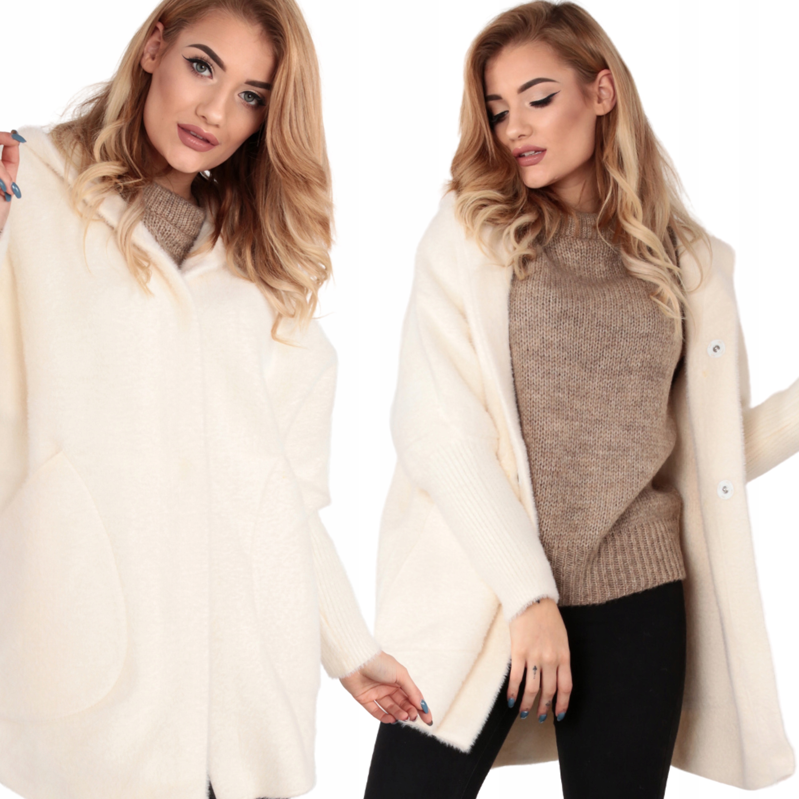 

Płaszcz Kurtka Alpaka Kaptur Plus Size 1946