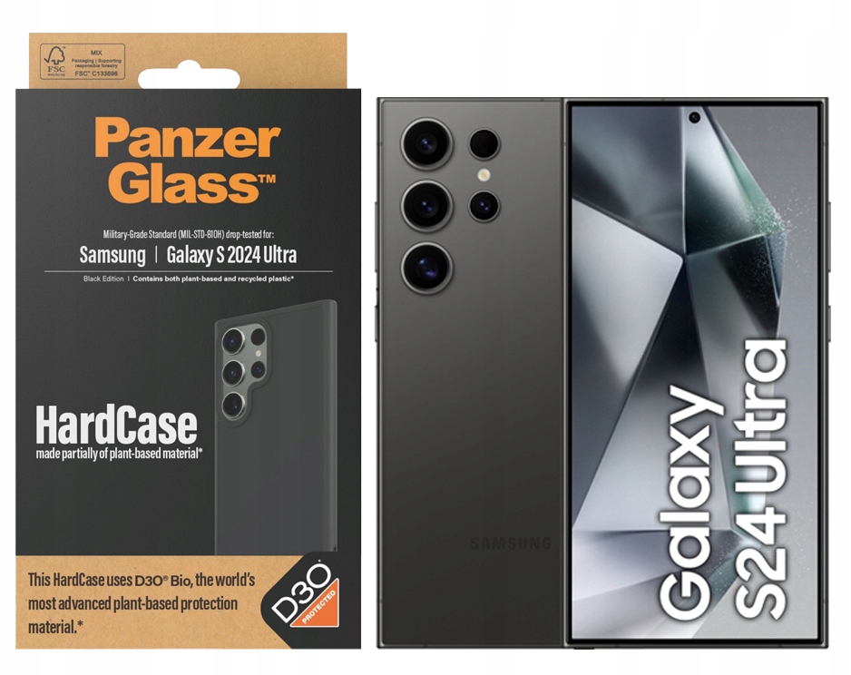 Pouzdro Černé Antibakteriální Panzerglass HardCase pro Samsung Galaxy S24 Ultra