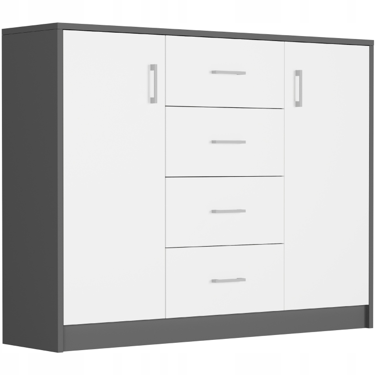 KOMODA 110CM SZAFKA 4 SZUFLADY 2 PÓŁKI U-1 ANTRACYT MIX
