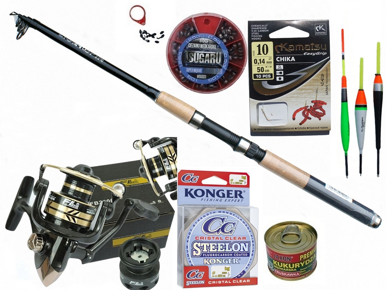 Zestaw Wędkarski Spławikowy Grunt Dla Początkujących Wędka+kołowrotek+żyłka