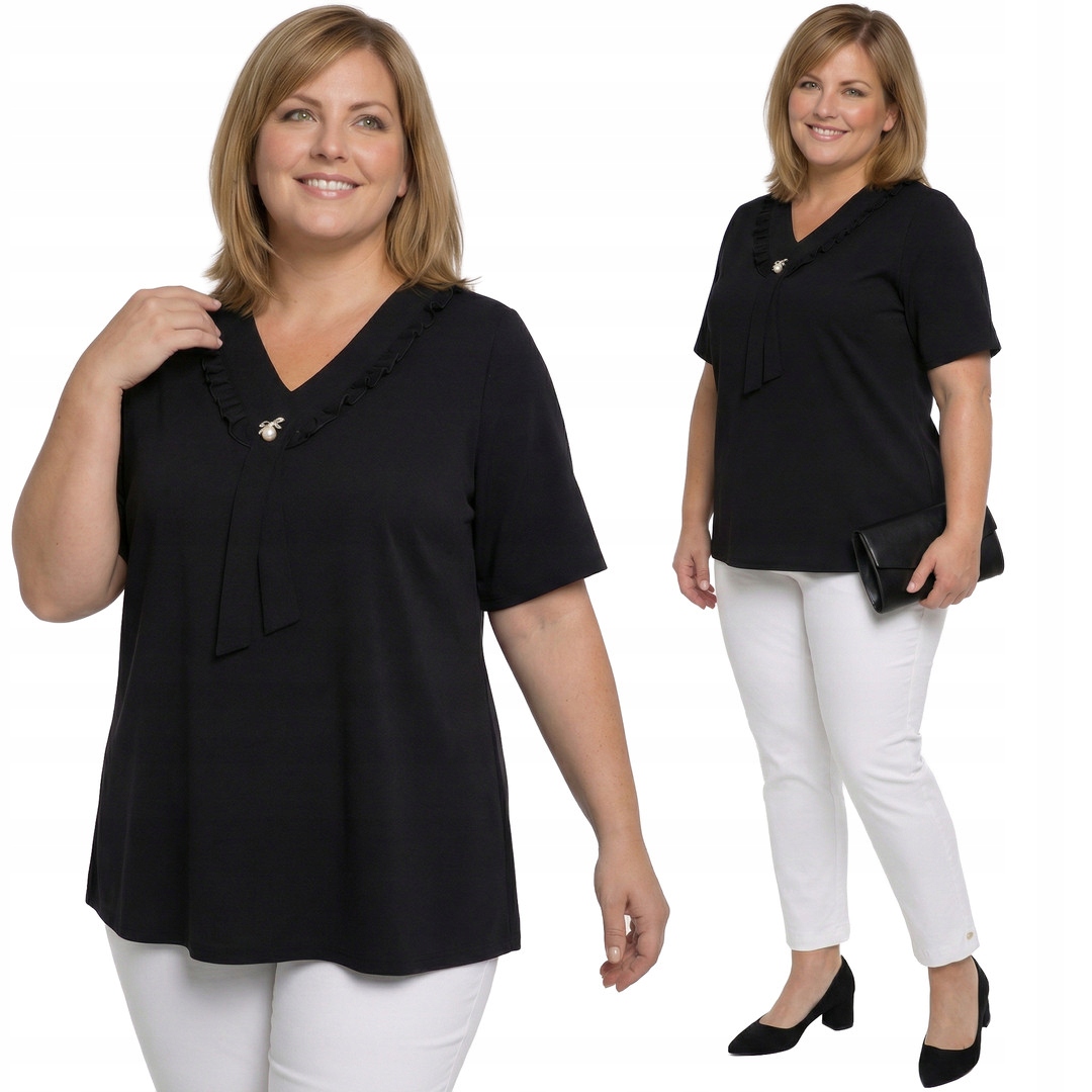 Czarna bluzka z falbanką plus size rozmiar 60/62