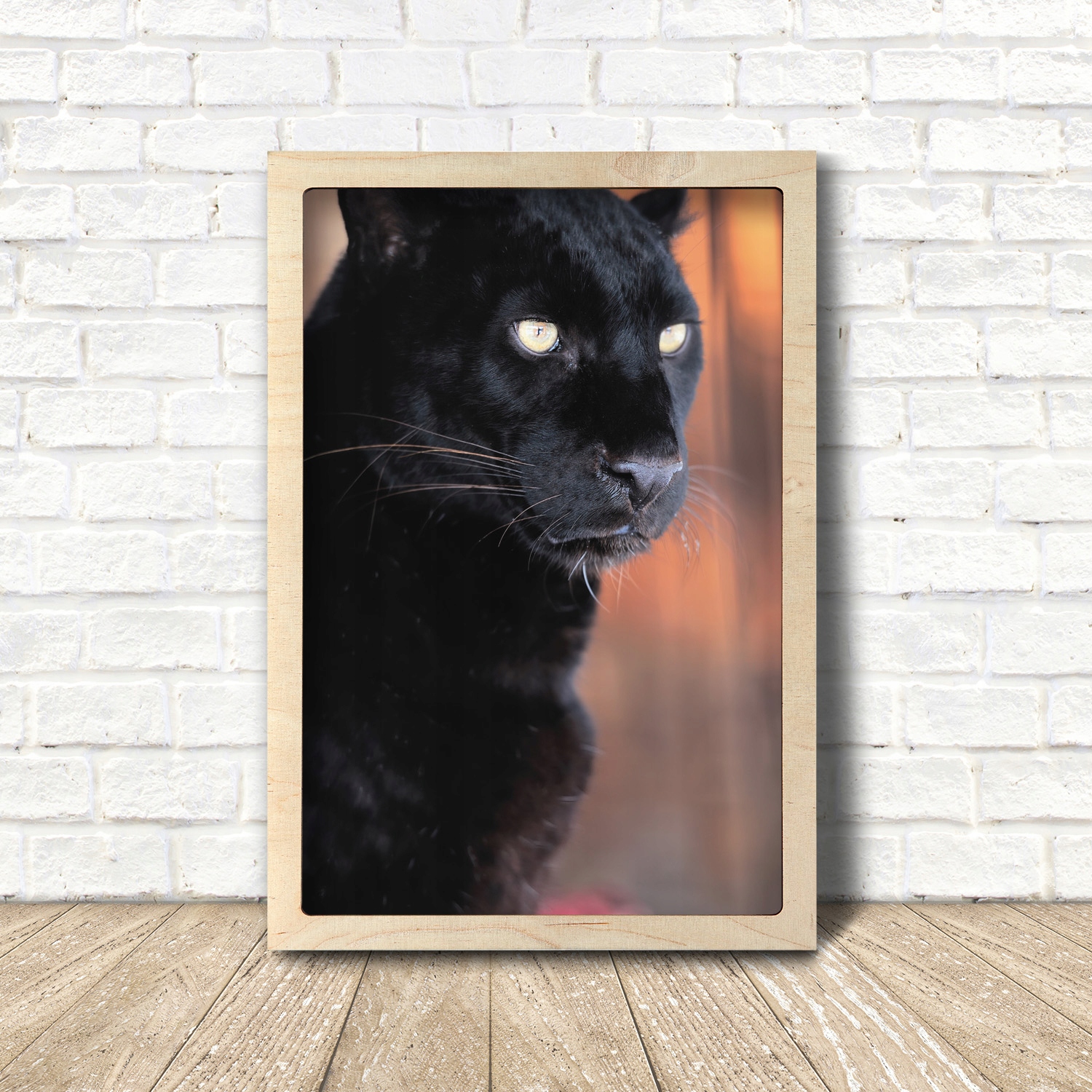 Obraz v dřevěném rámu Kočka puma oči 35x55 cm