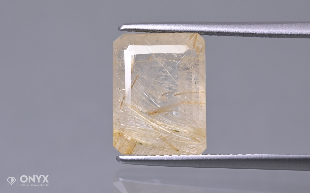 Křemen s rutilem fasetovaný oktagon 12,5x9,5 mm