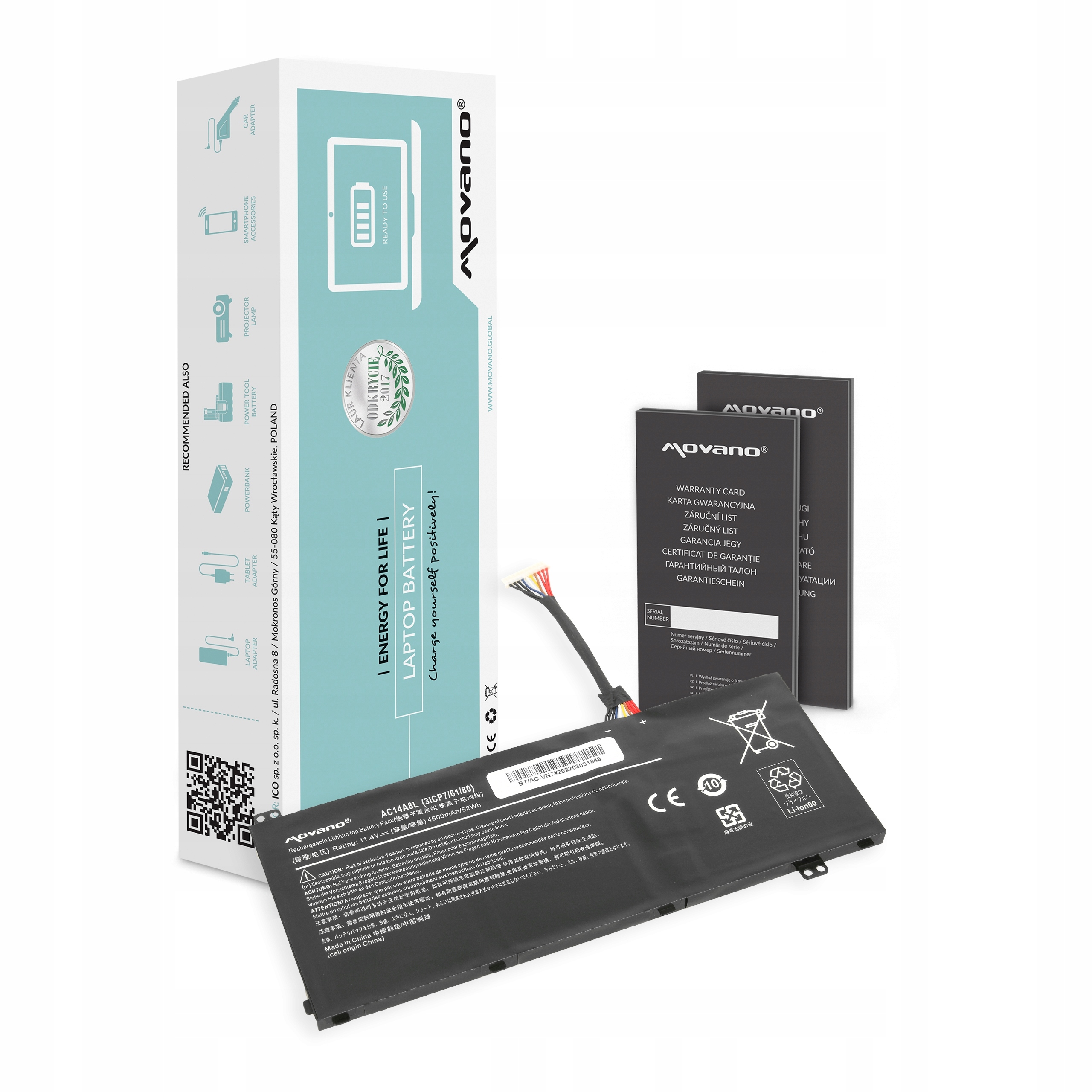 Bateria AC14A8L AC15B7L 3ICP7/61/80 do Acer Aspire V15, VN7