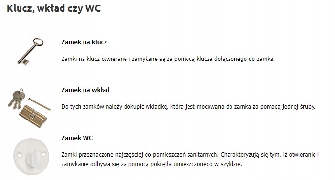 Zamek do drzwi wpuszczany JANIA WC 72/50 Informacje dodatkowe Odporność na warunki atmosferyczne