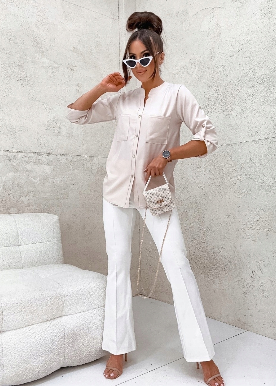 DAMSKA ELEGANCKA BLUZKA KOSZULA LUŹNA OZDOBNE GUZIKI PL PRODUCENT BEŻ XL Rozmiar XL