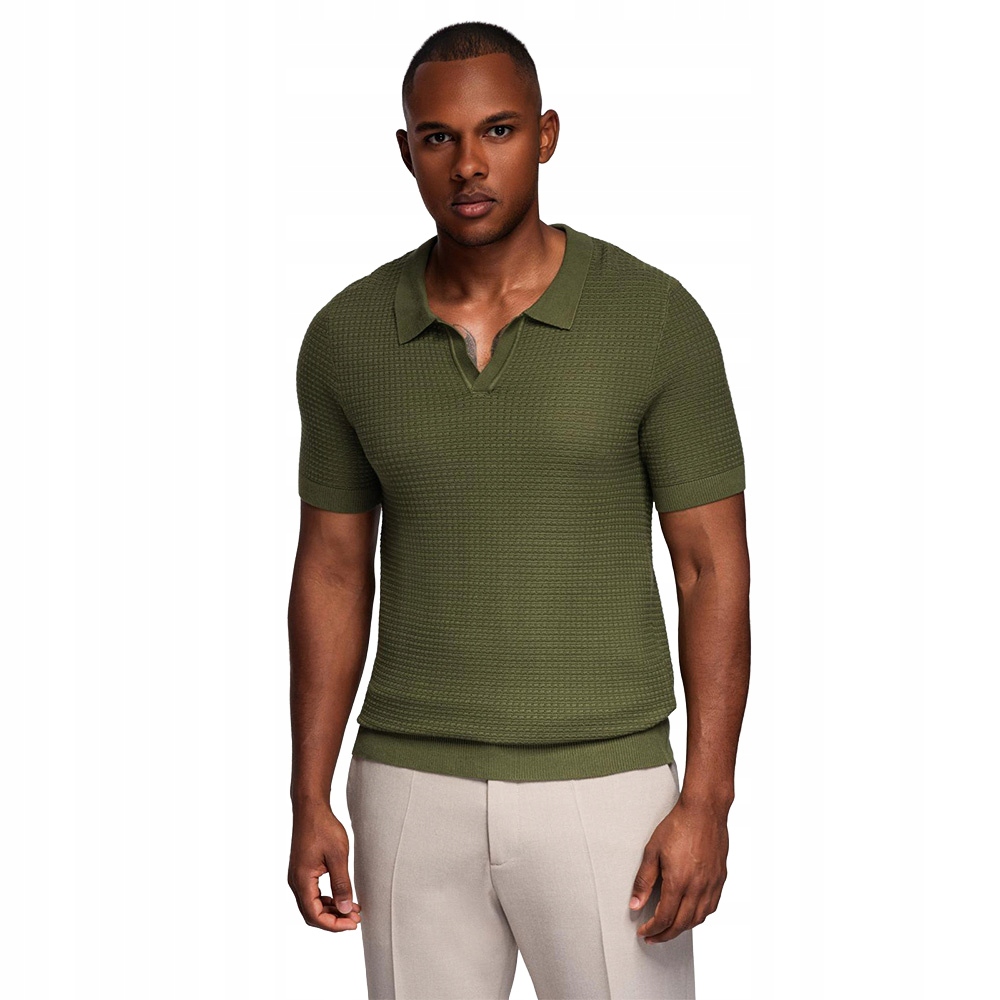 Pánské pletené polokošile bez zapínání olivové V1 OM-POSS-0157 vel. XXL