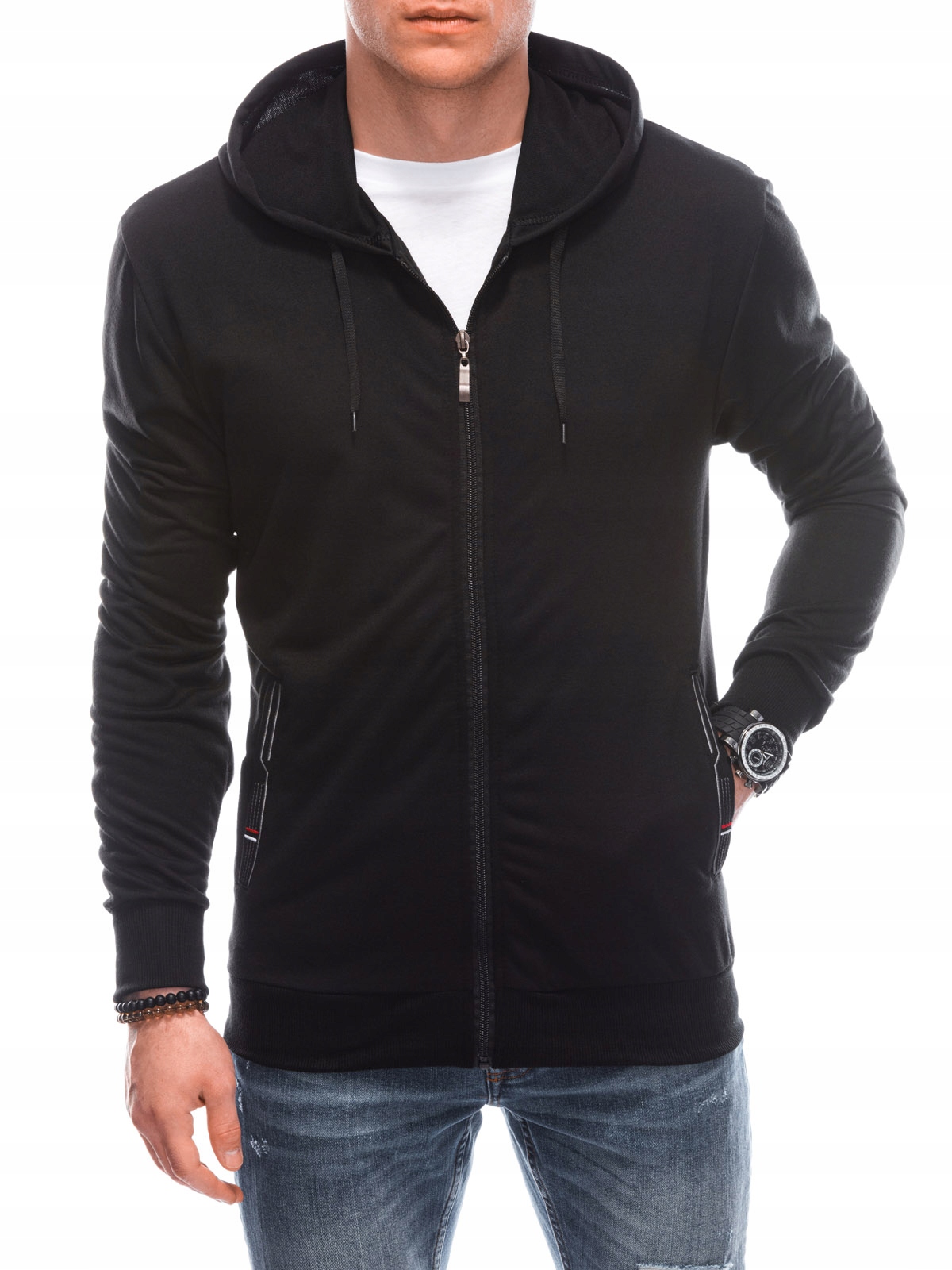 

Bluza męska z kapturem rozpinana 1560B czarna XL