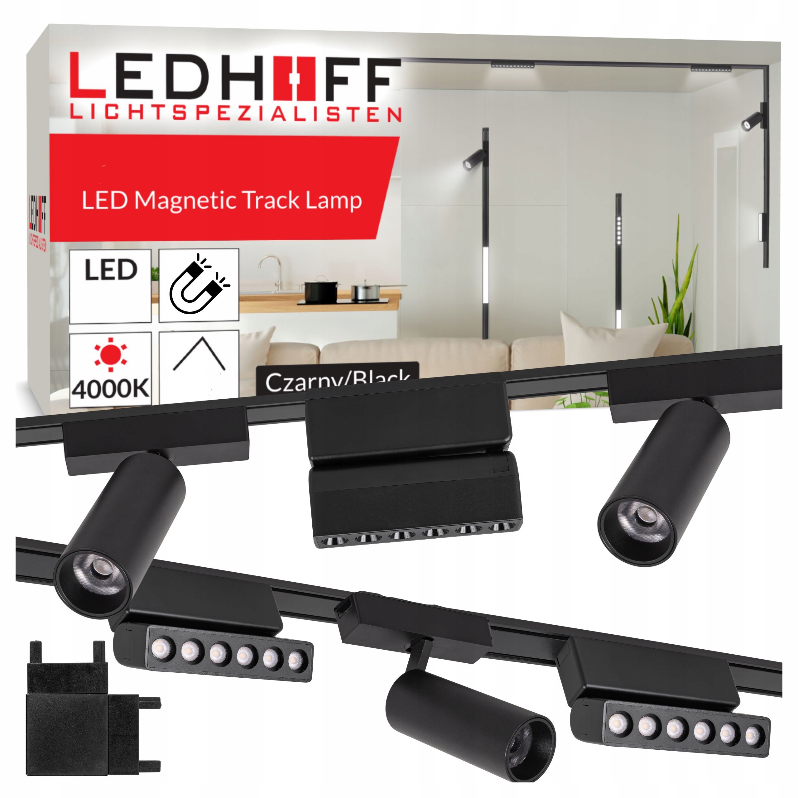 Koľajnicové osvetlenie magnetická lišta 2m 6x lampa reflektor tuba Čierna