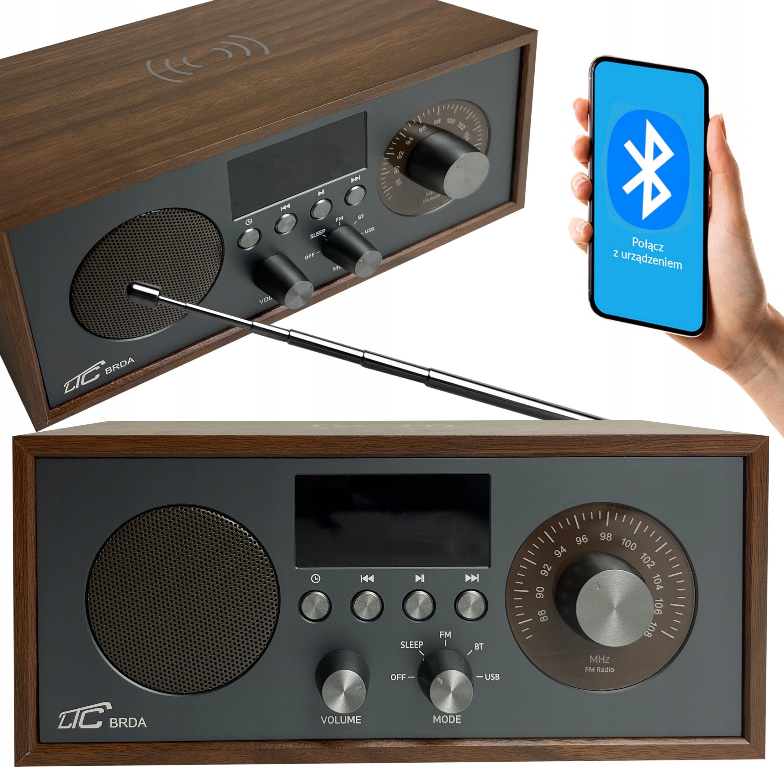 Radio przenośne Brda Fm/bt/usb akum.2200mAh,10W,ładowanie indukcyjne