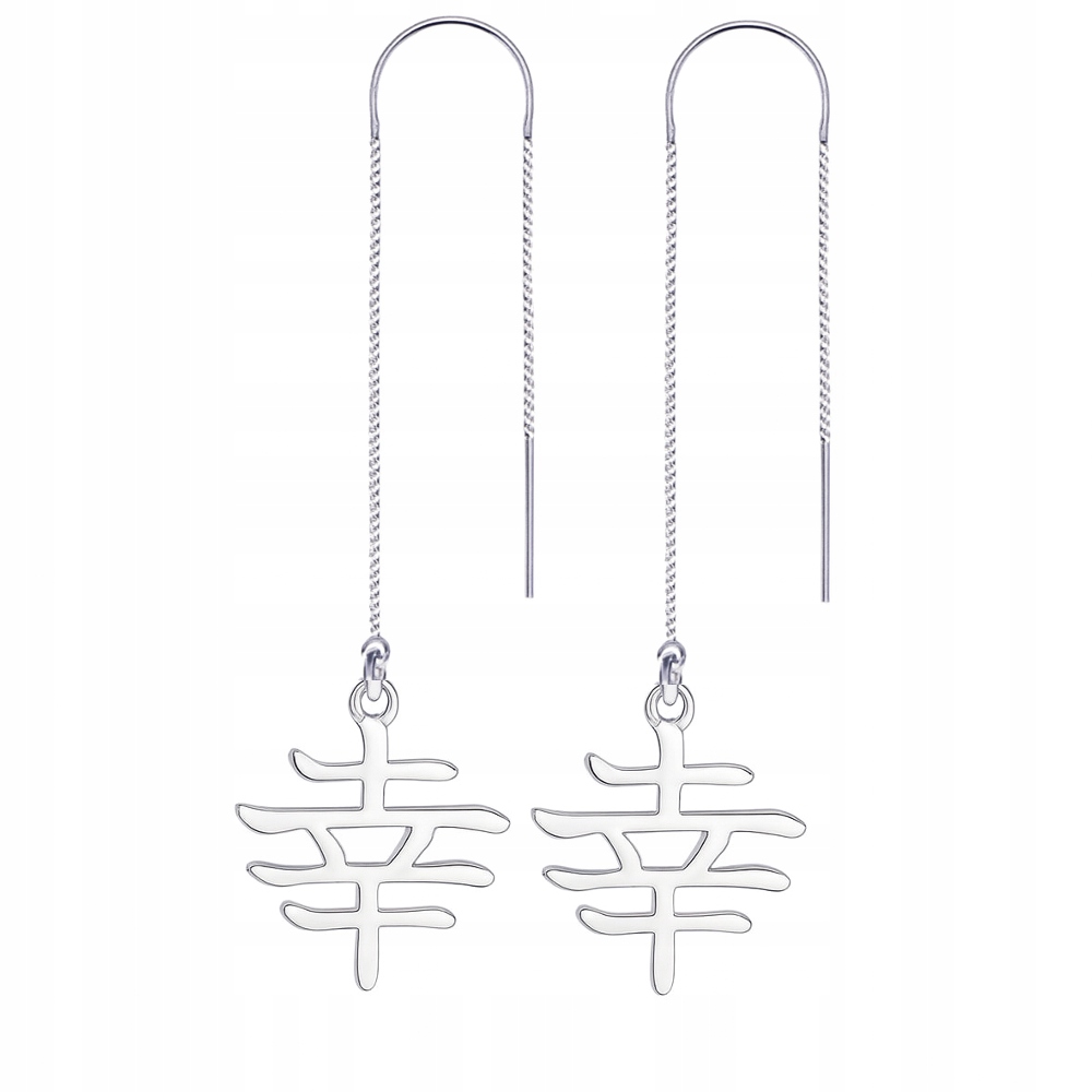 Kanji Japonský Znak Štěstí Náušnice provlékací provlékací stříbro 925