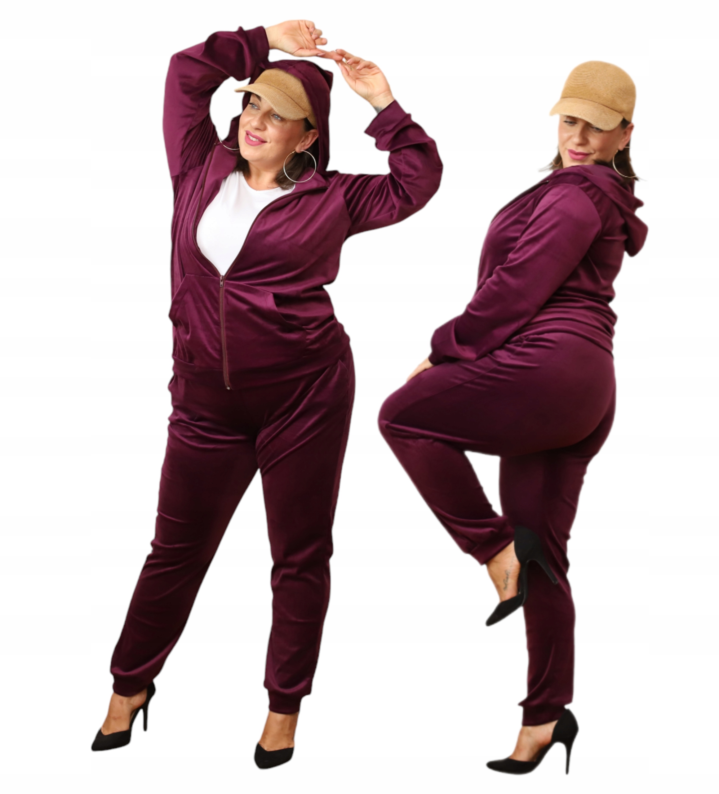 Komplet Teplákovka Velurový Na Zip Plus Size vel. 3XL Pl Bordový