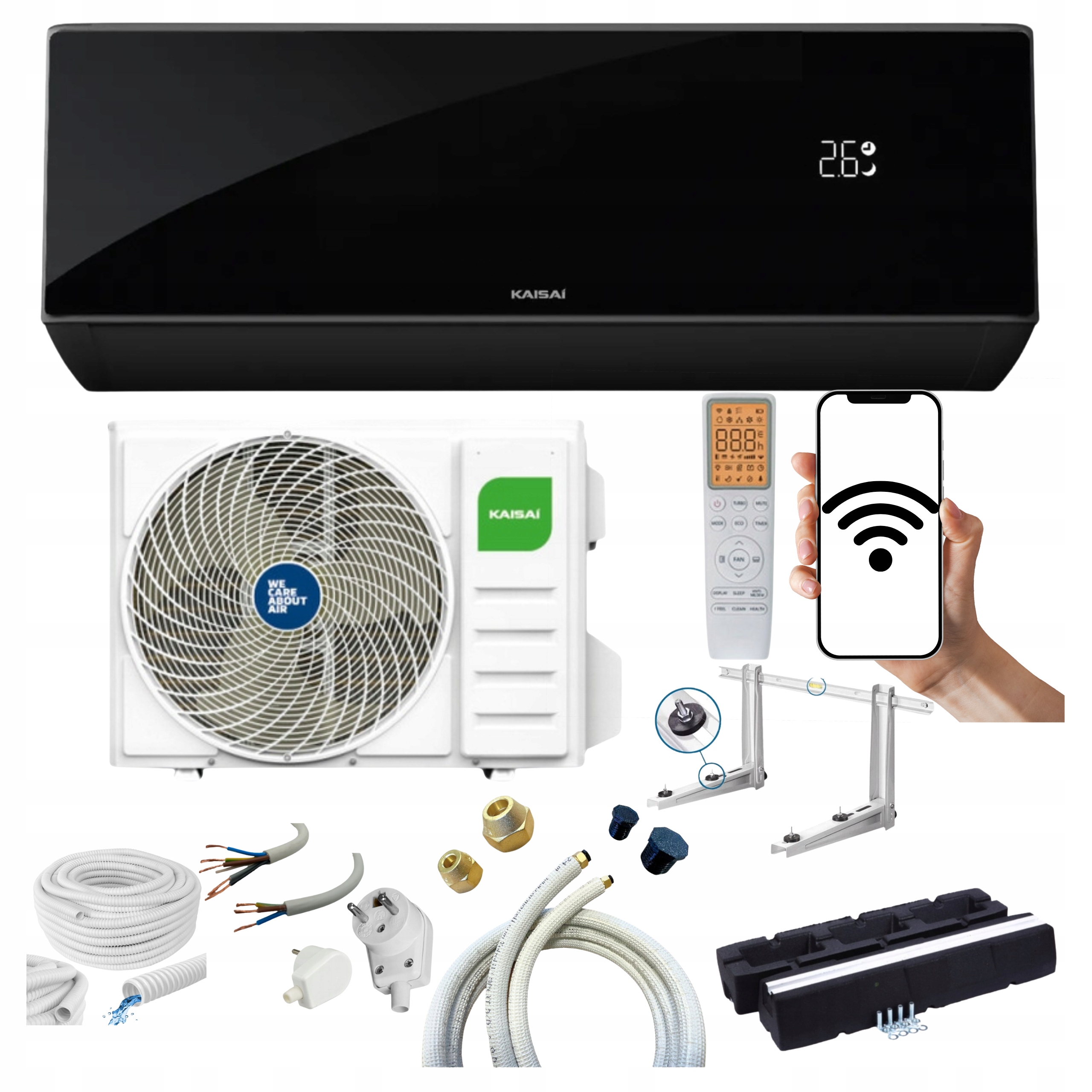Nástenný klimatizátor Kaisai Pro Heat+ 3,5 kW Čierny s Ohrievačom Hotová Sada