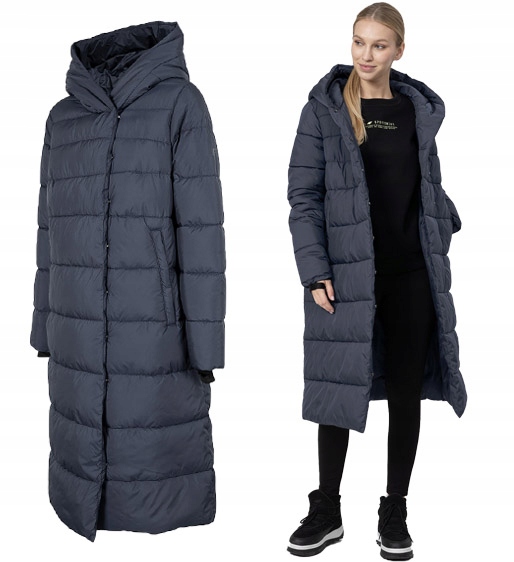 Dlouhý péřový kabát 4F KUDP018 s kapucí Xs