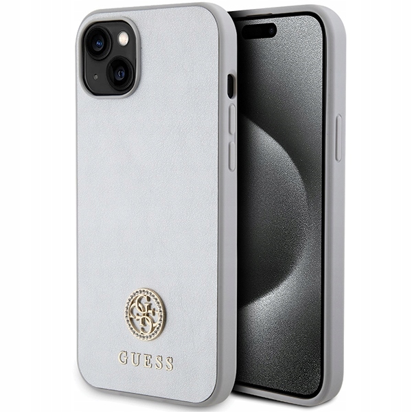 Pouzdro pro iPhone 15 Plus Guess Hardcase Strass Metal Logo Stříbrné