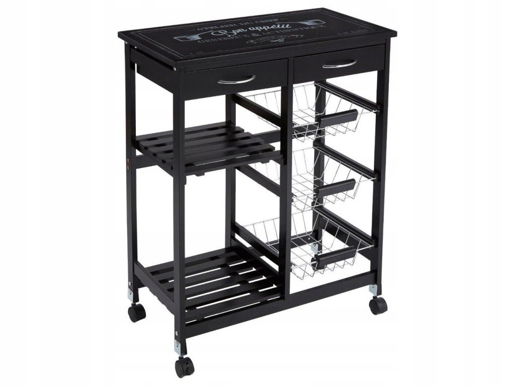 Kuchynský regál na kolieskach, čierny, 67 x 35 x 81 cm