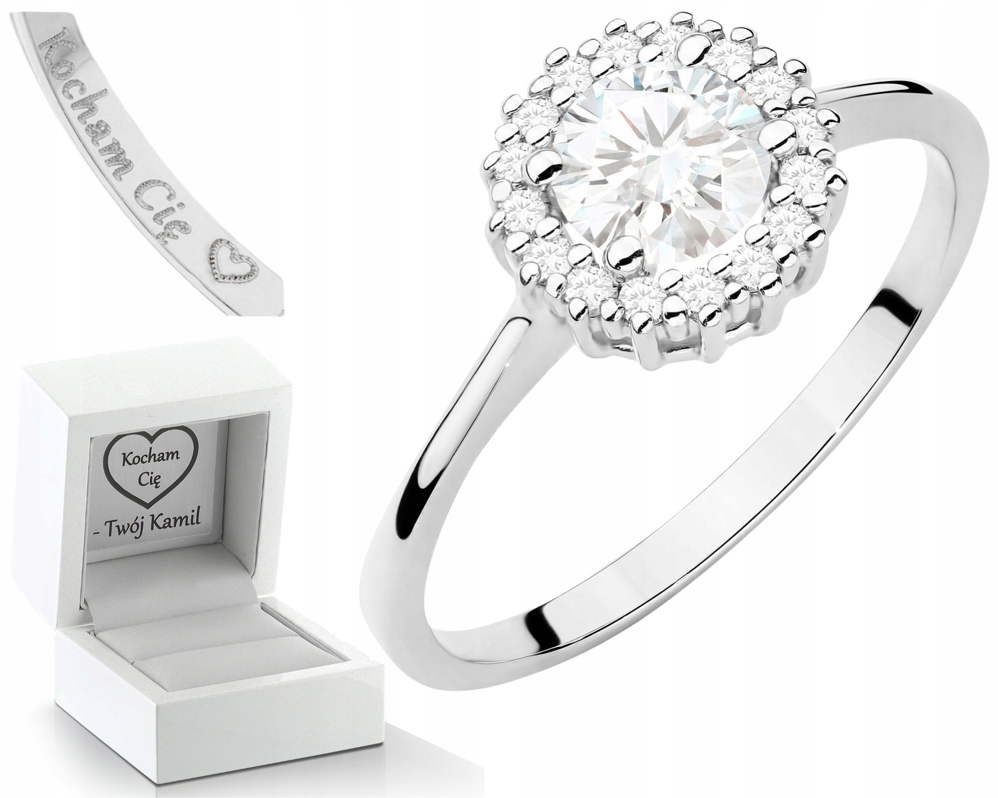 Prstýnek Bílé Zlato Bílý Safír Diamanty 585