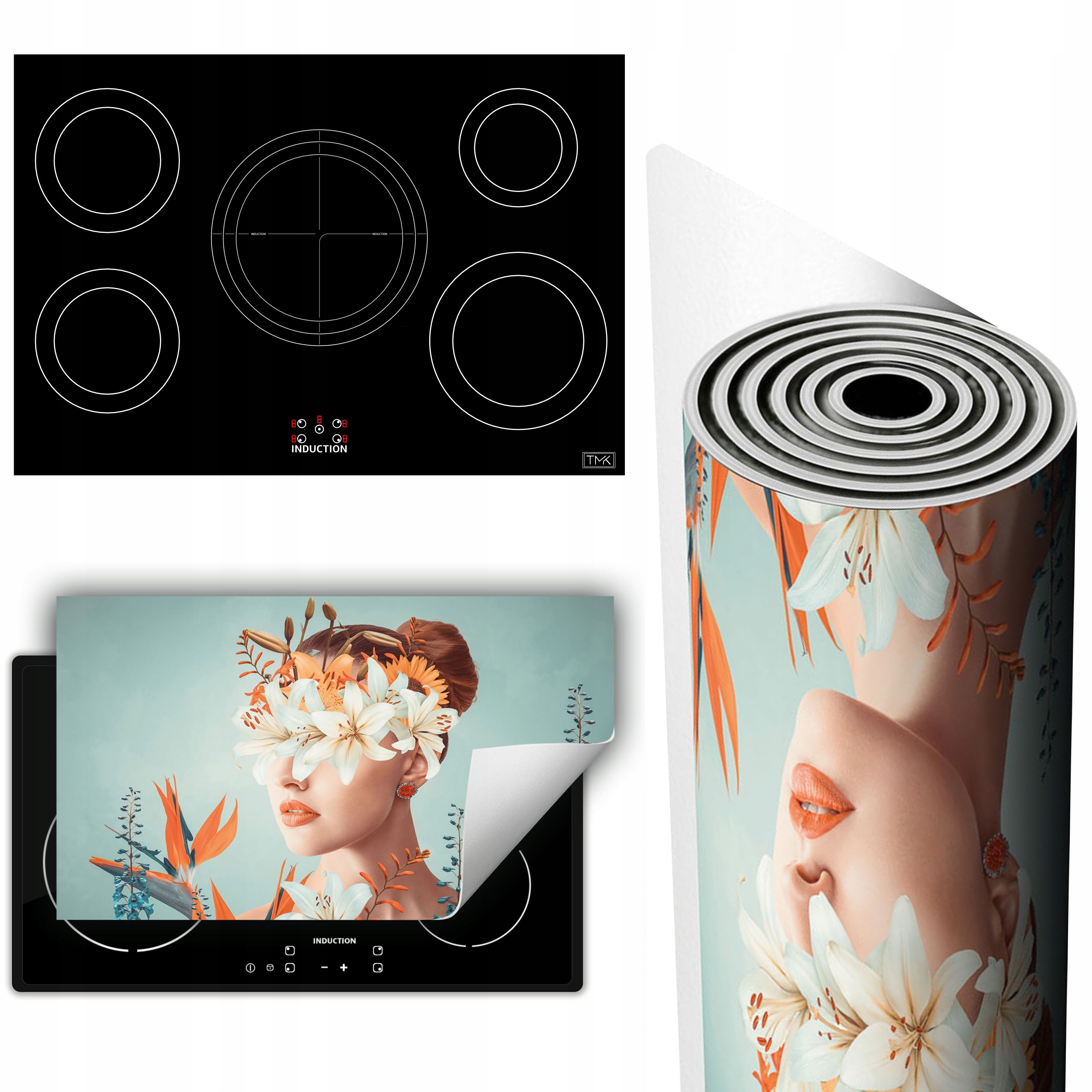 Vinylová Podložka Na Ochranu Kuchyňské Desky 90x52 květiny žena
