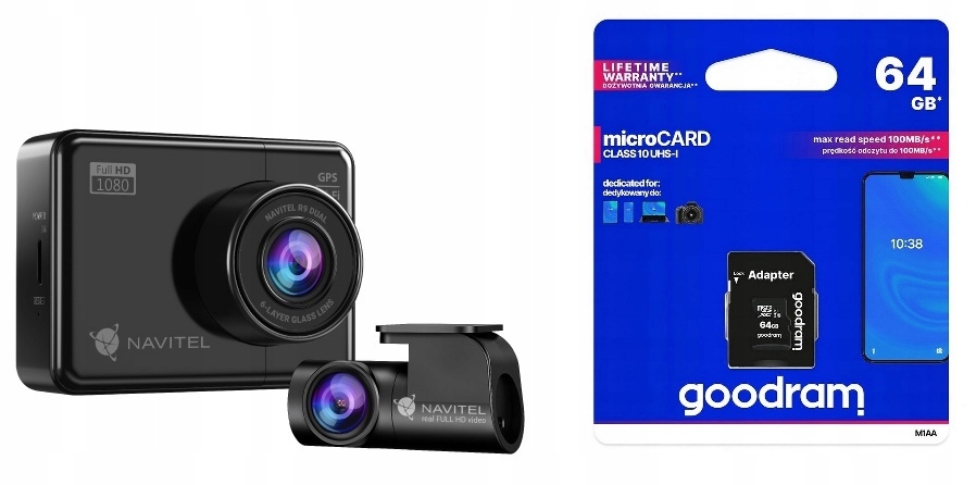 Navitel R9 Dual Automobilový rekordér Gps cúvacia kamera Wi-Fi 64 Gb