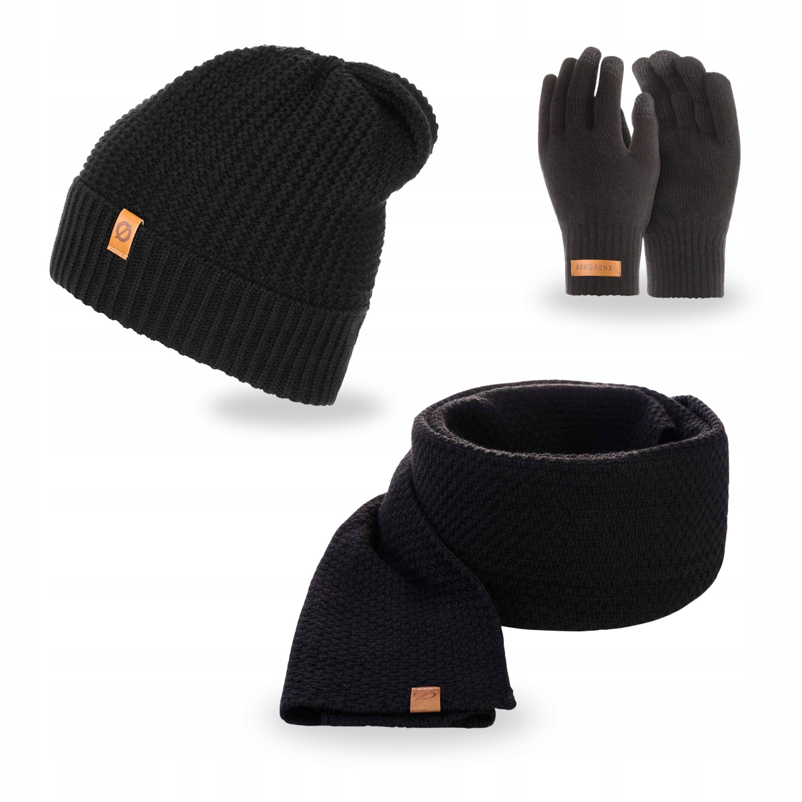 Čepice Zimní pánská Klasická šála Teplé rukavice Komplet Černá 3v1