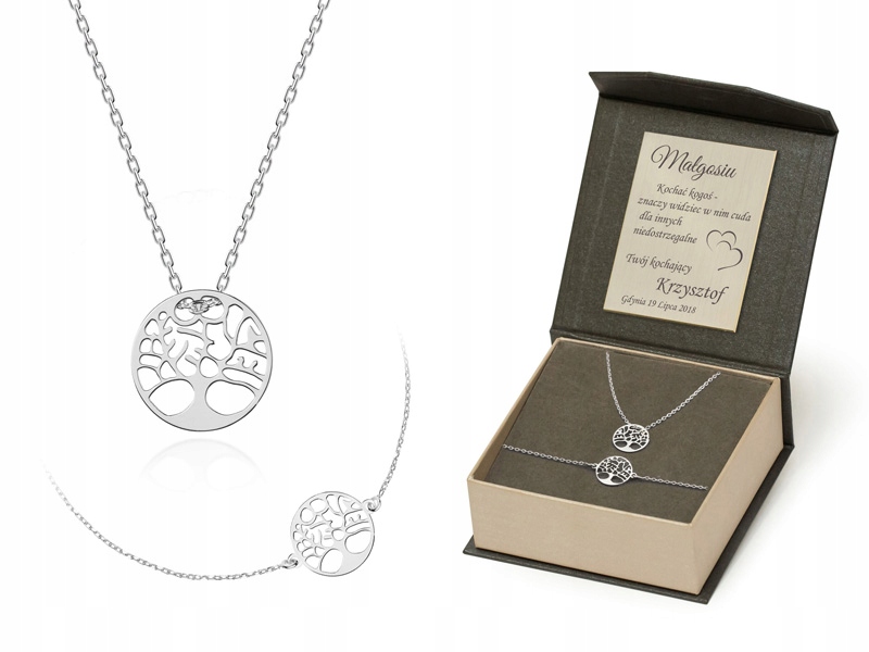 

Komplet Srebrny 925 Drzewko szczęścia z grawerem