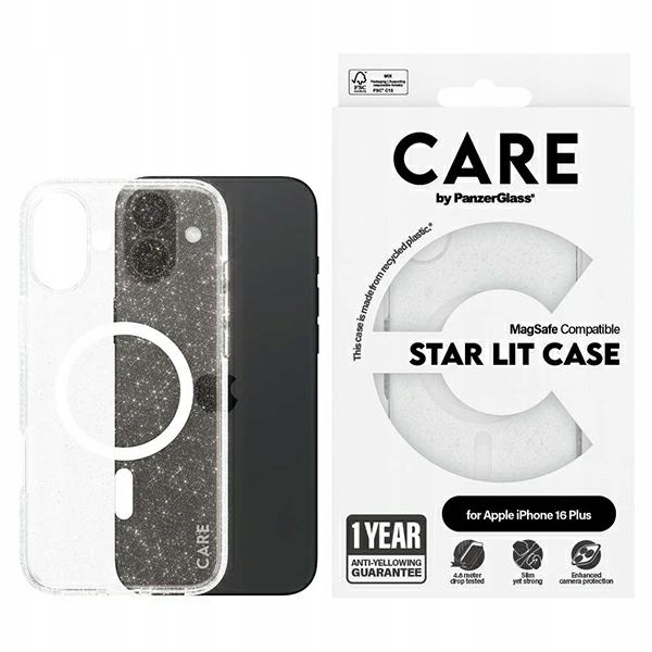 Etui Care by PanzerGlass Flagship Star Lit iPhone 16 Plus biały MagSafe
