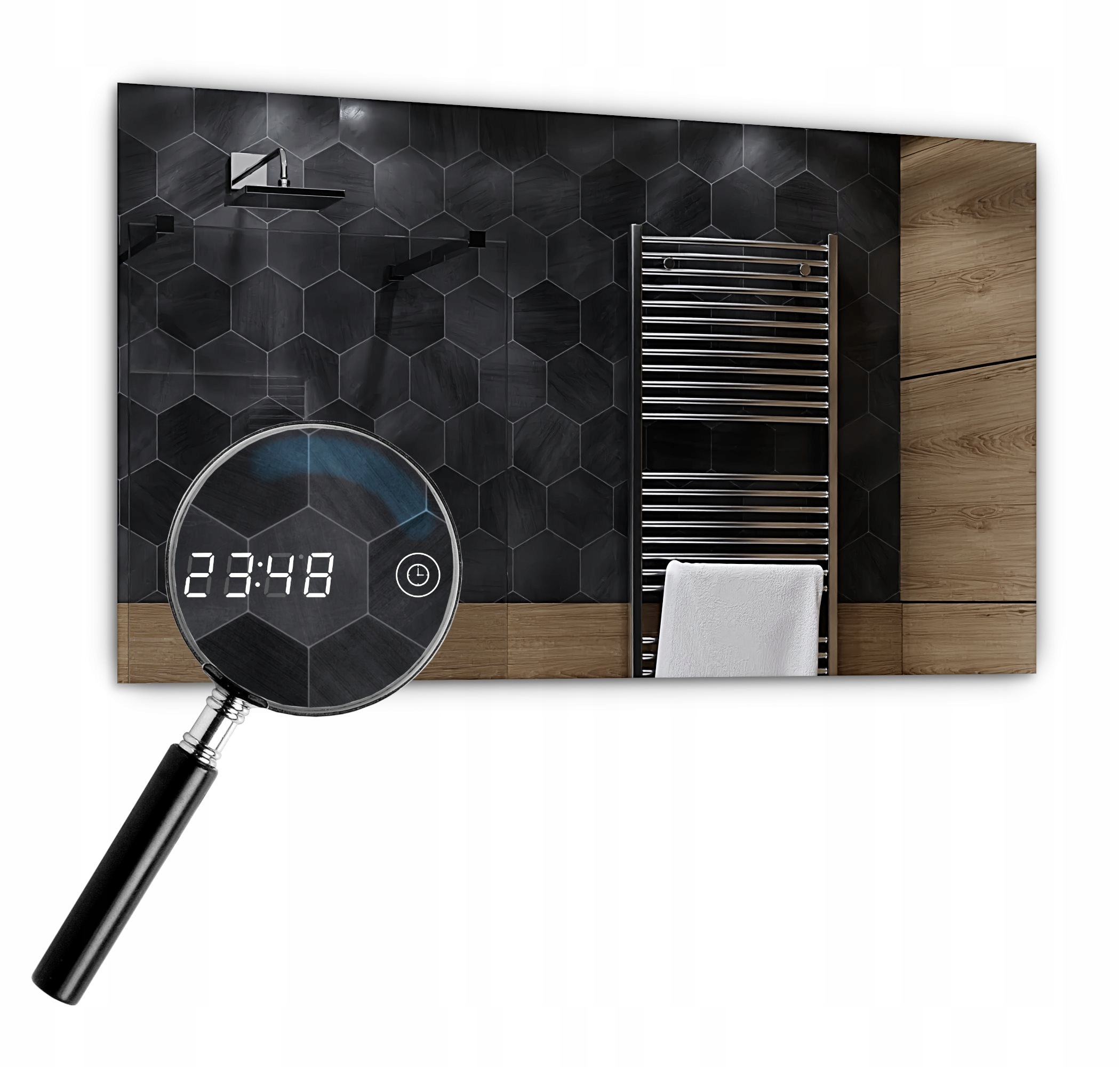 Zrkadlo s Led 110 x 100 cm Dubai Dotykové hodinky