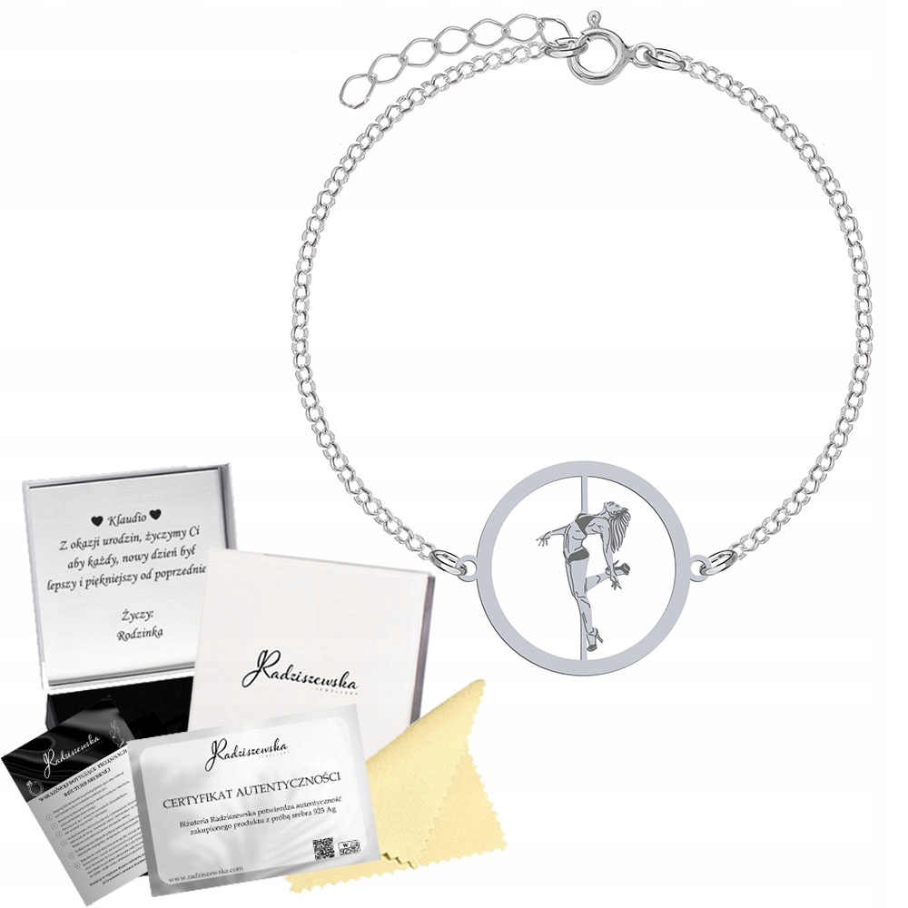 Stříbrný náramek Pole Dance Stříbro 925 Gravírování Bonus Šperky Dárek