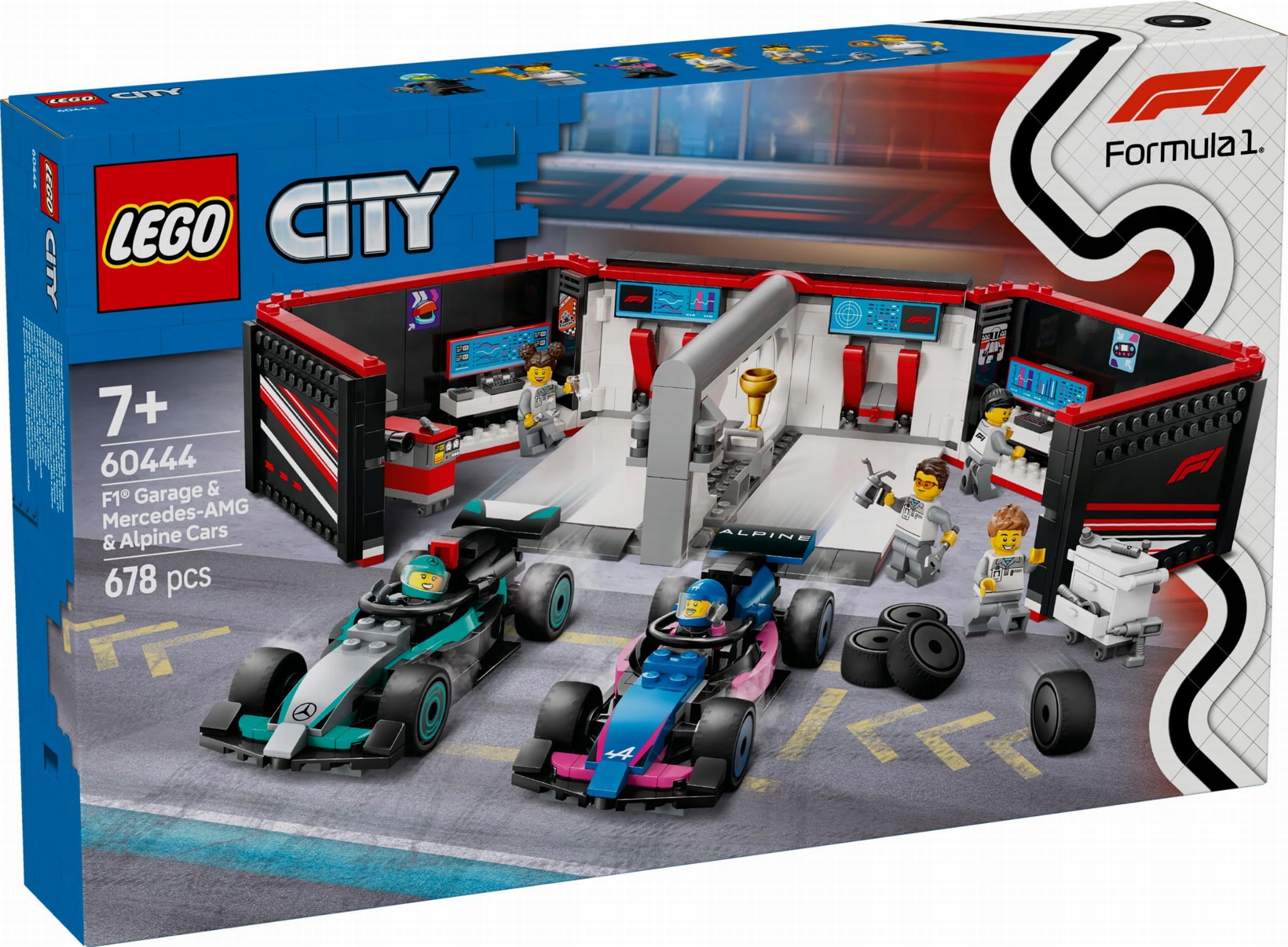 stavebnice Lego City 60444 F1 Garáž a bolidy Mercedes-AMG a Alpine