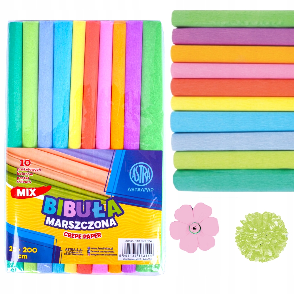 

Bibula marszczona krepina zestaw pastelowa 10 kol.