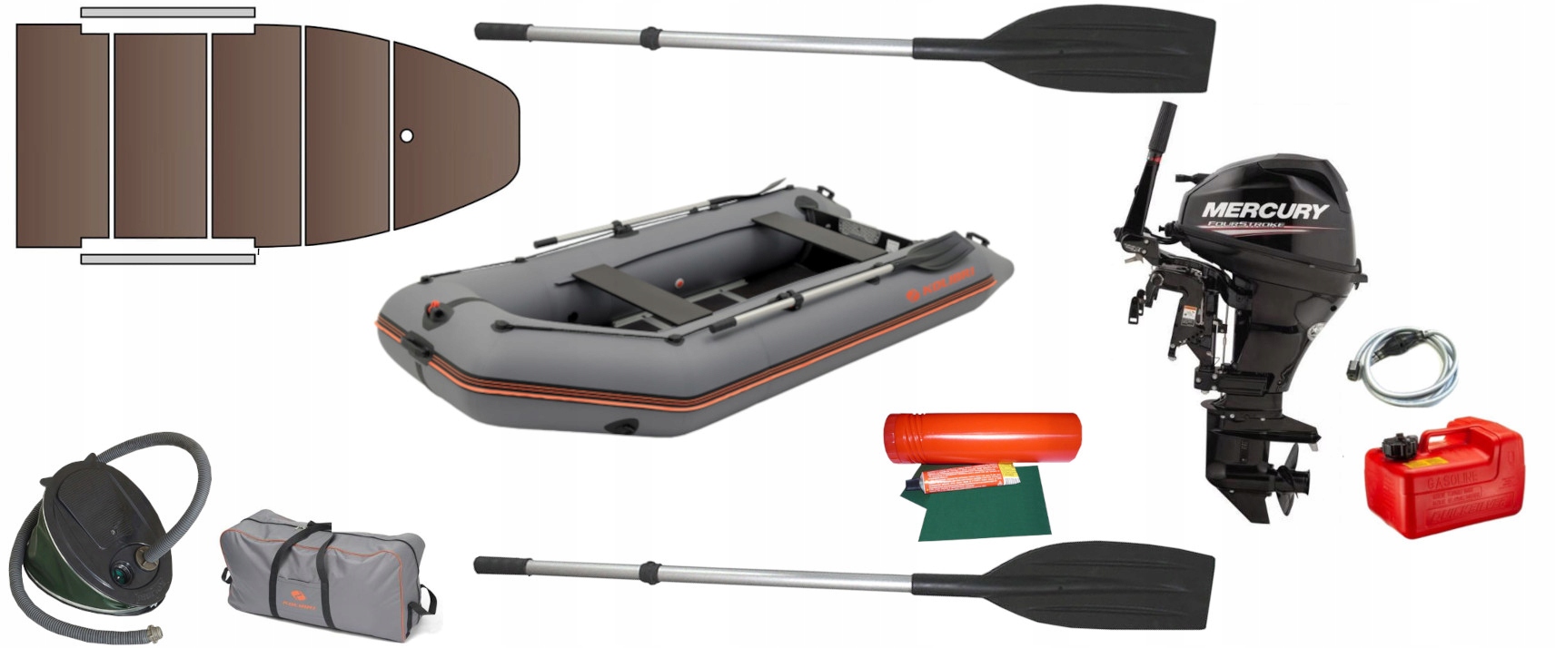 Raft Kolibri KM-330D Tmavě šedý Kil Motor Mercury Mh F15 15HP rumpel