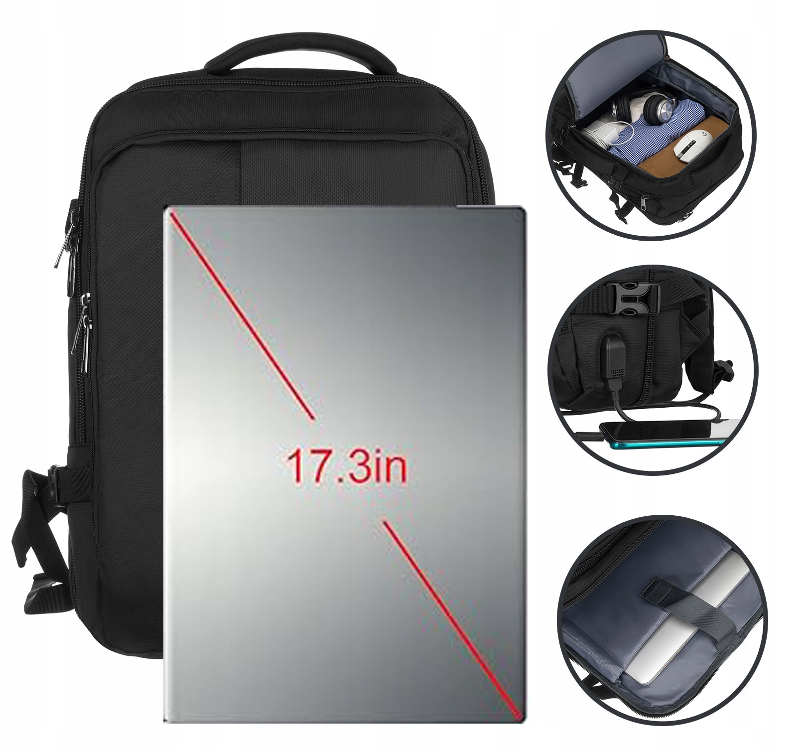 PETERSON plecak na laptopa 17" torba podróżna jak walizka wizzair 40x20x30 Długość paska 92 cm