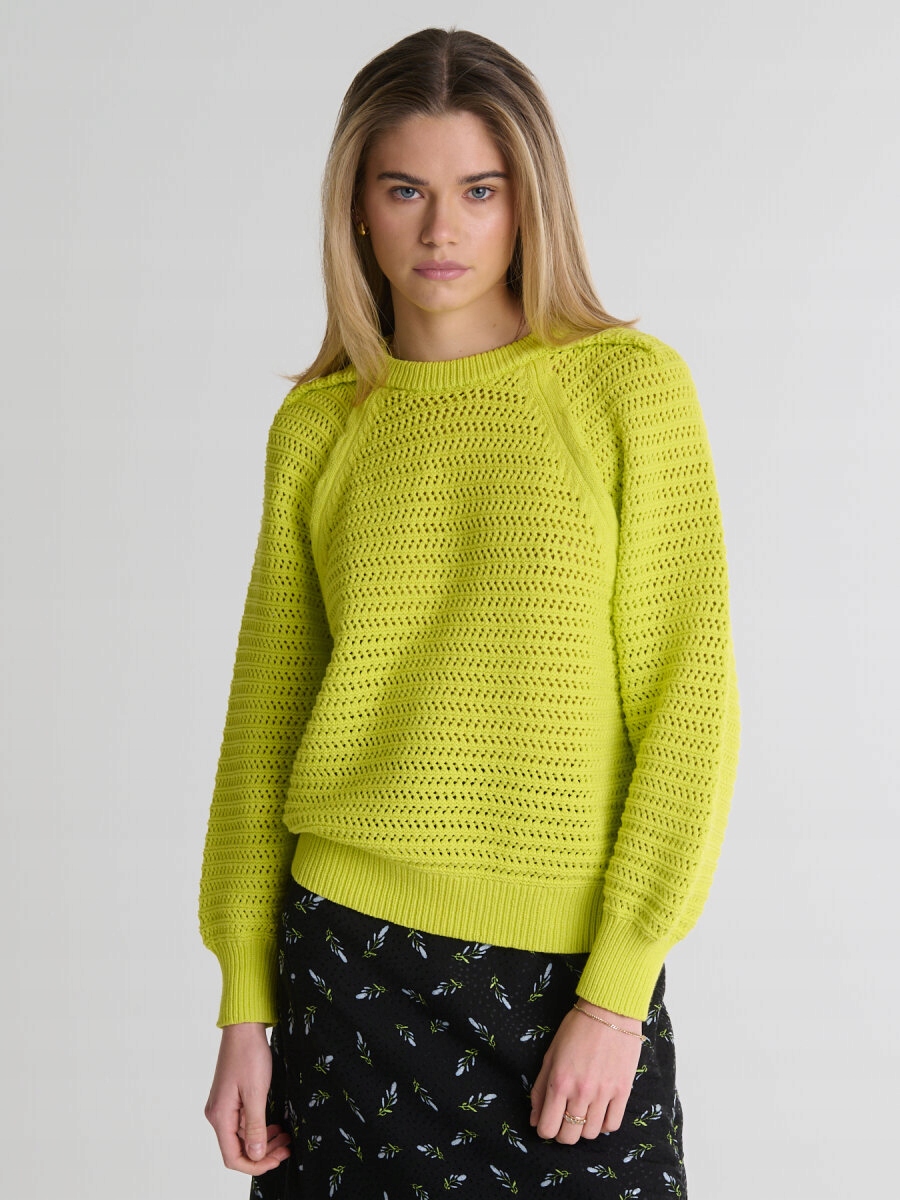 Big Star Dámský Svetr S Ažurovou Vazbou Limetkový Funia 300 L/XL