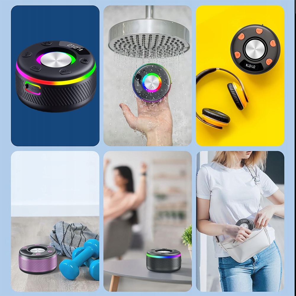 PRZENOŚNY MINI GŁOŚNIK BLUETOOTH ŚWIATŁEM PODWÓJNY SUBWOOFER Z PRZYSSAWKĄ Moc 0 W