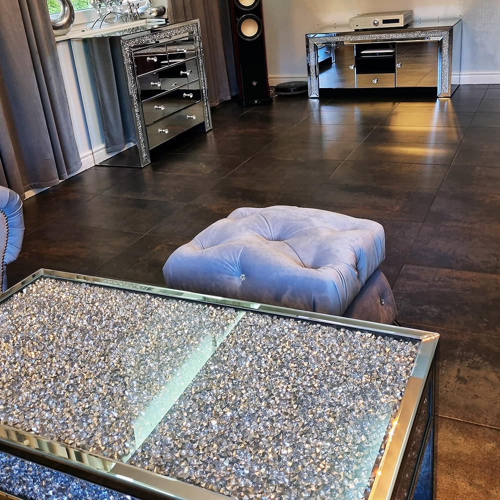 STÓŁ STOLIK KAWOWY GLAMOUR LUSTRZANY Z KRYSZTAŁEM Głębokość mebla 50 cm