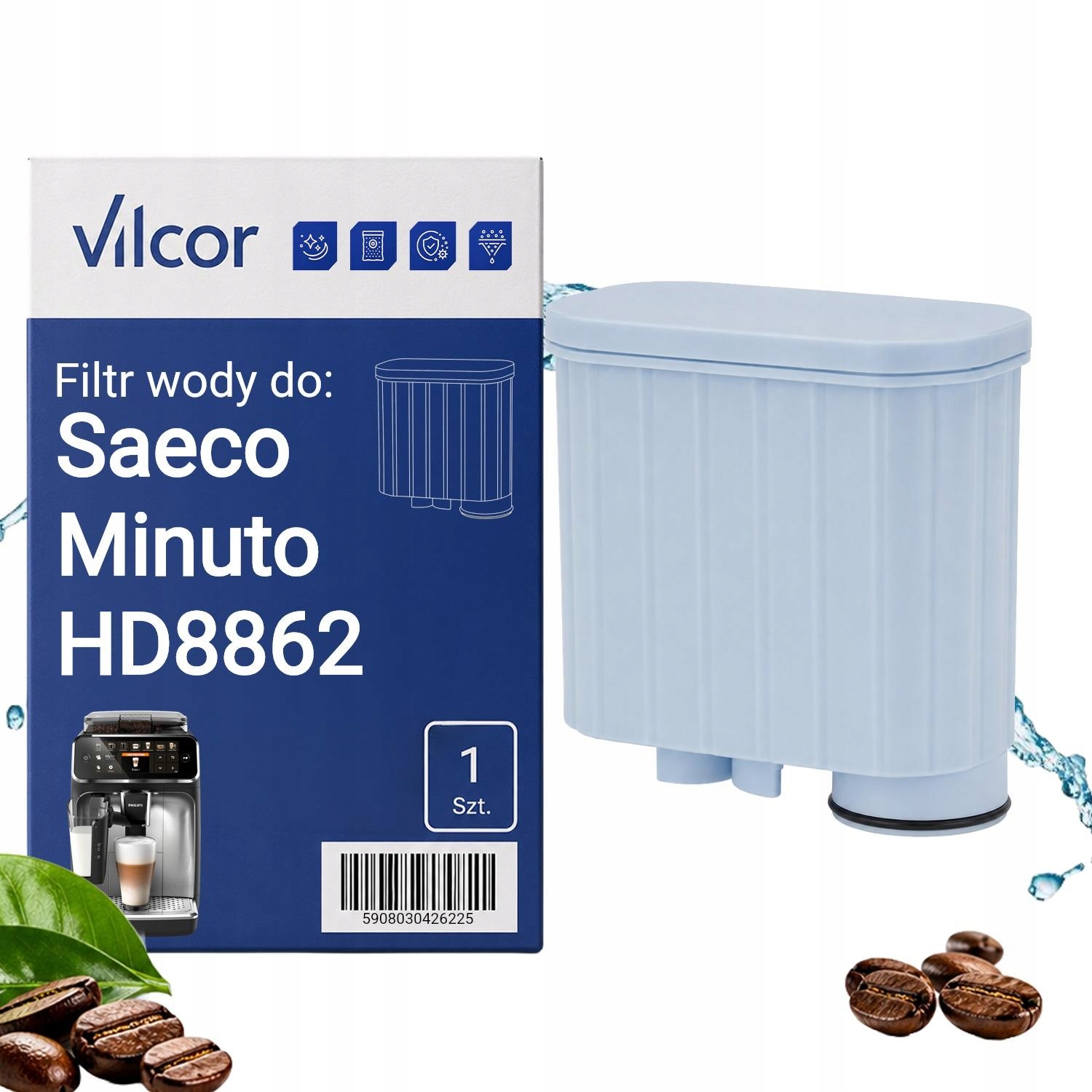 Filtr Do Ekspresu Saeco Minuto HD8862 Ciśnieniowy, Wydajny, Wody, Ochrona
