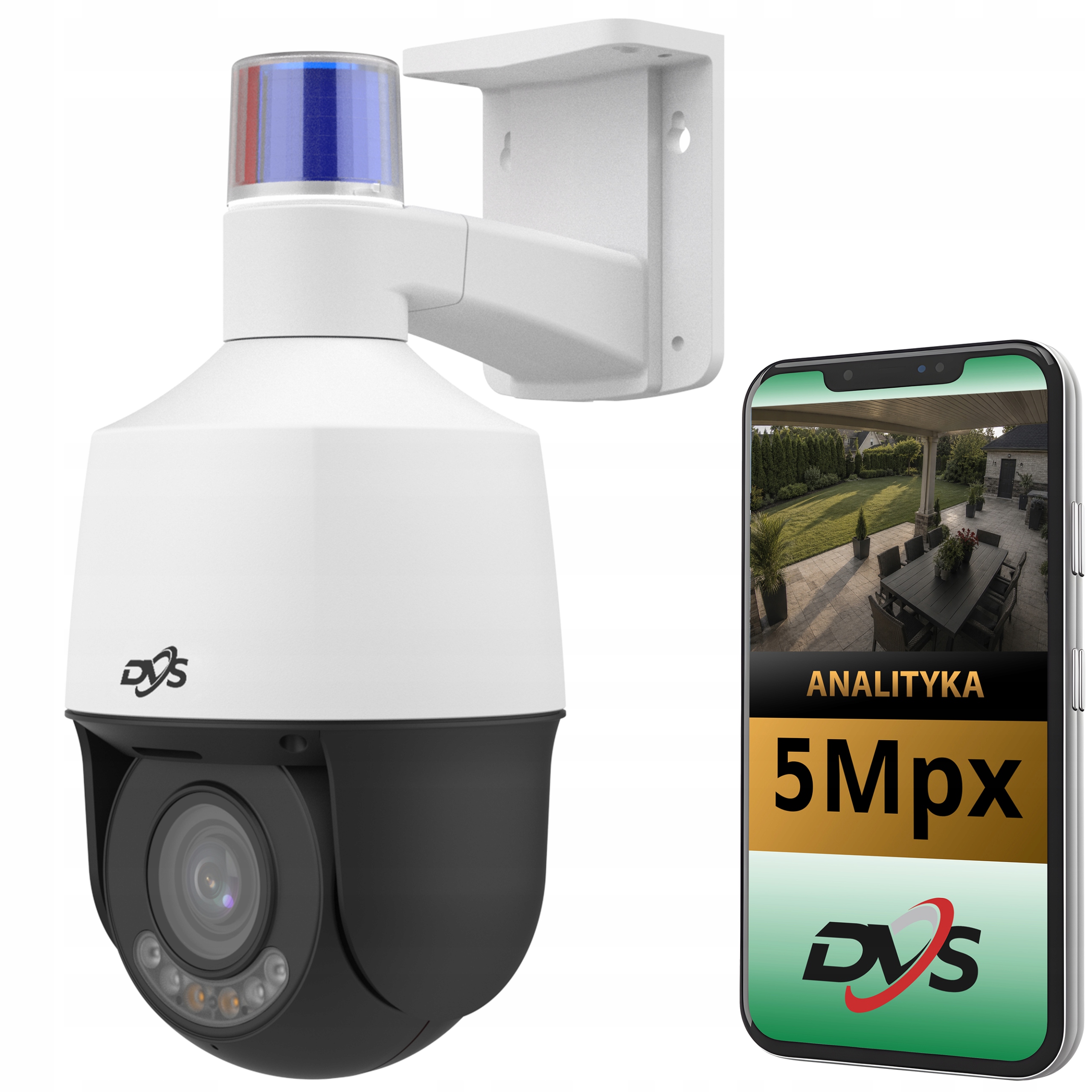 Venkovní otočná kamera Ptz 5Mpx optický zoom Ir Led odstrašení Dvs