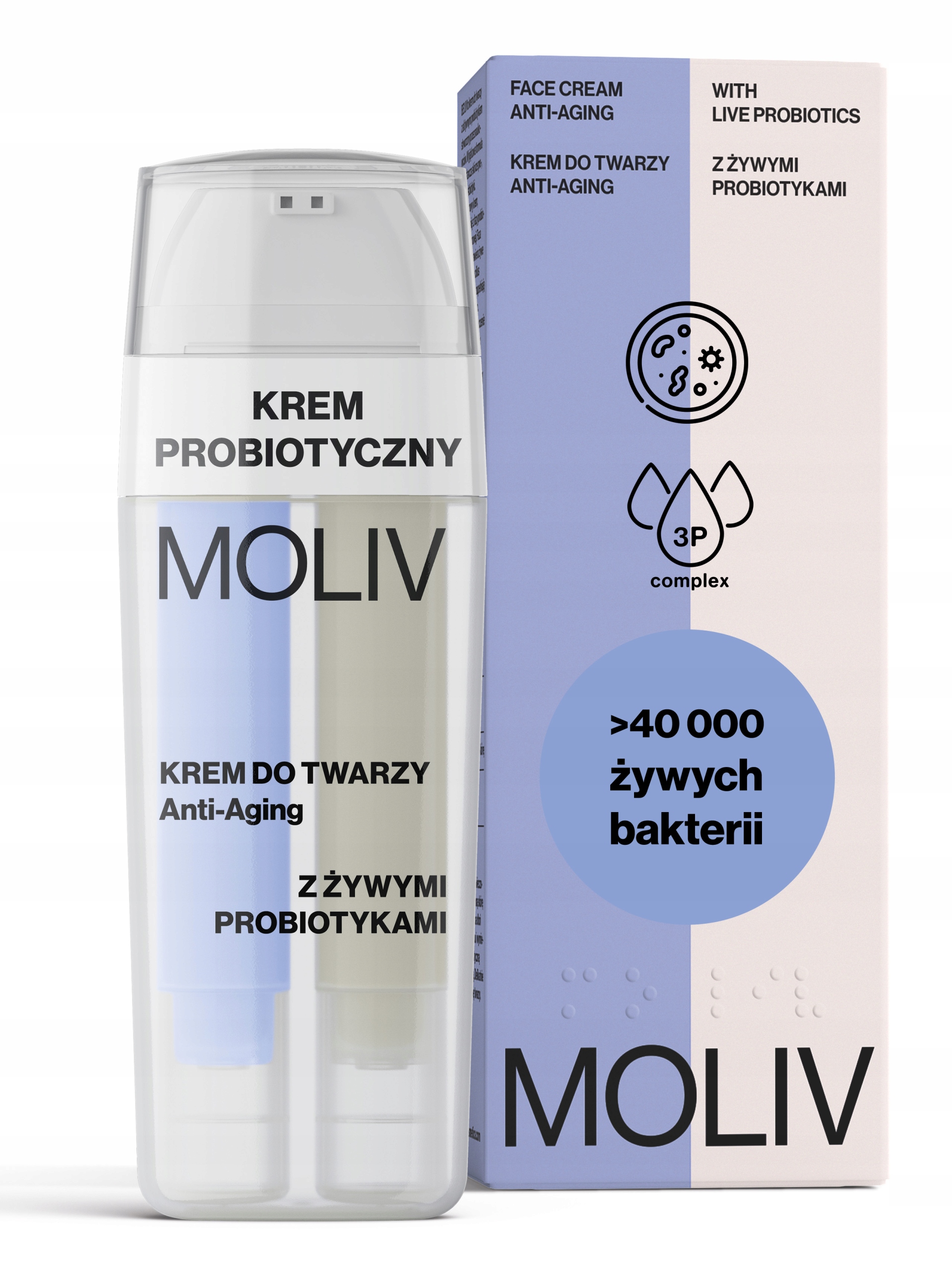 Krem do Twarzy Przeciwstarzeniowy z Żywymi Probiotykami 30ml Moliv