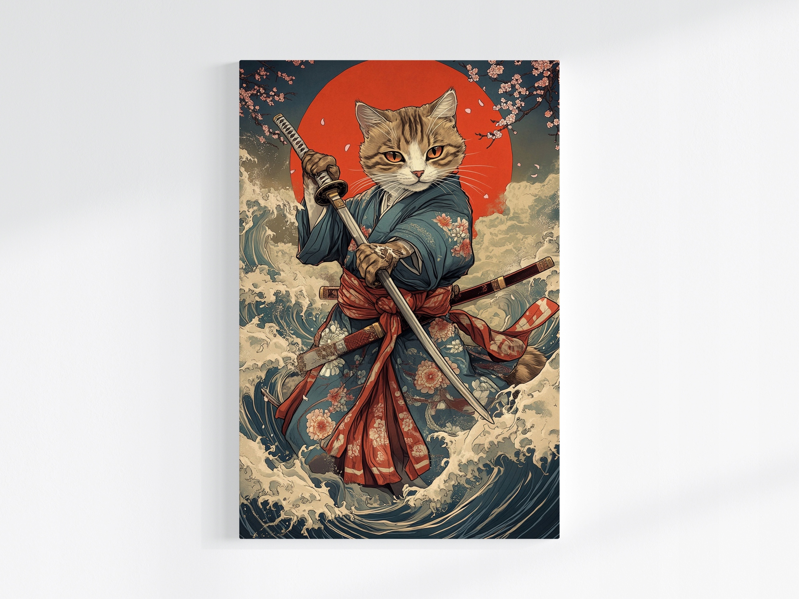Plakát Japonsko Asie Samuraj Bojovník Meč Kočka 80x120