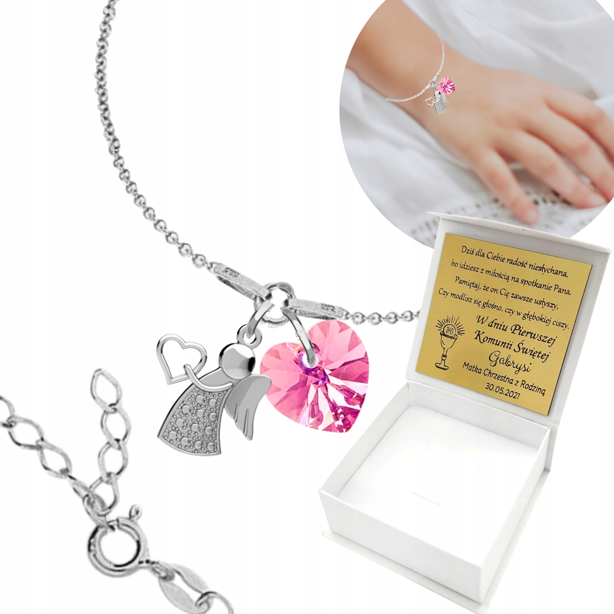 Stříbrný náramek pro holčičku Svaté Přijímání Gravírování Anděl Stříbro 925