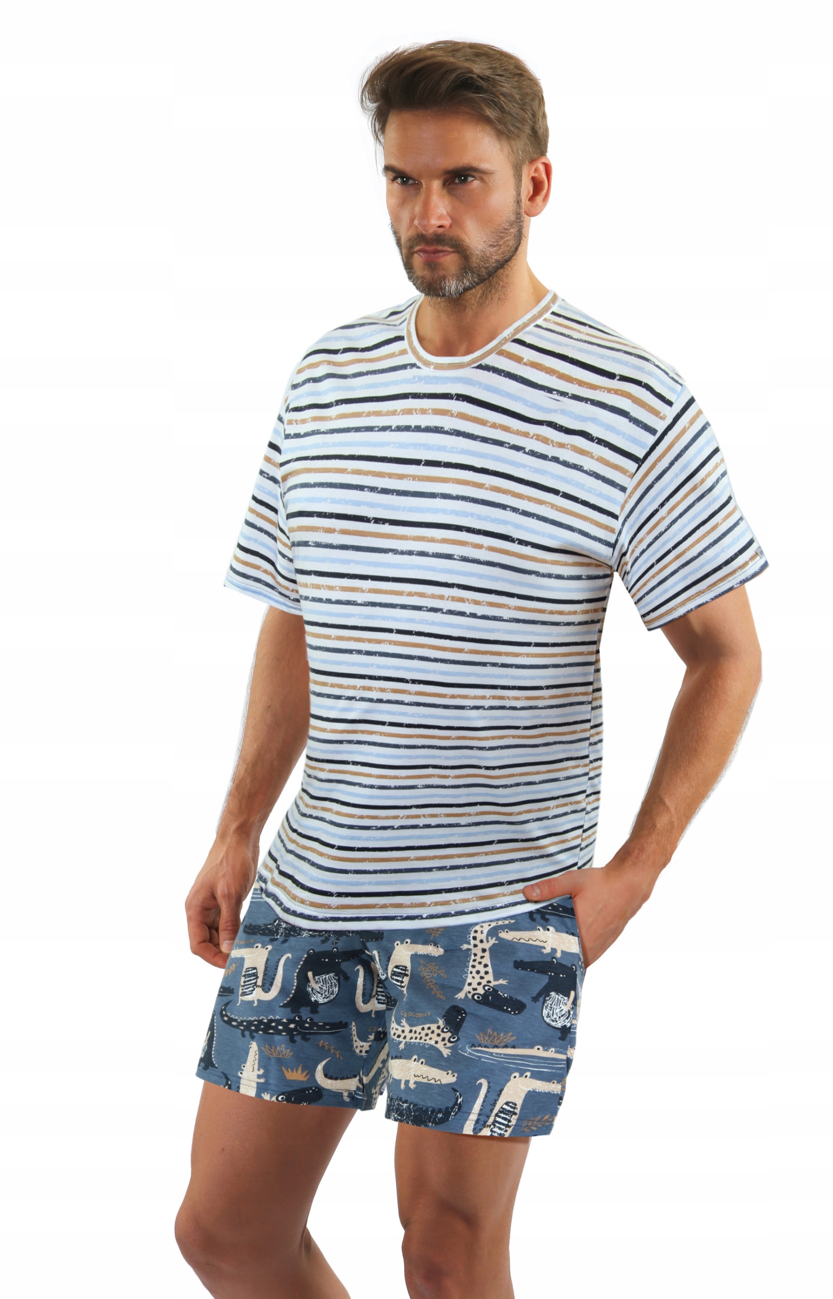 Sesto Senso Pánské pyžamo Krátké 2521/14 proužky jeans 3XL