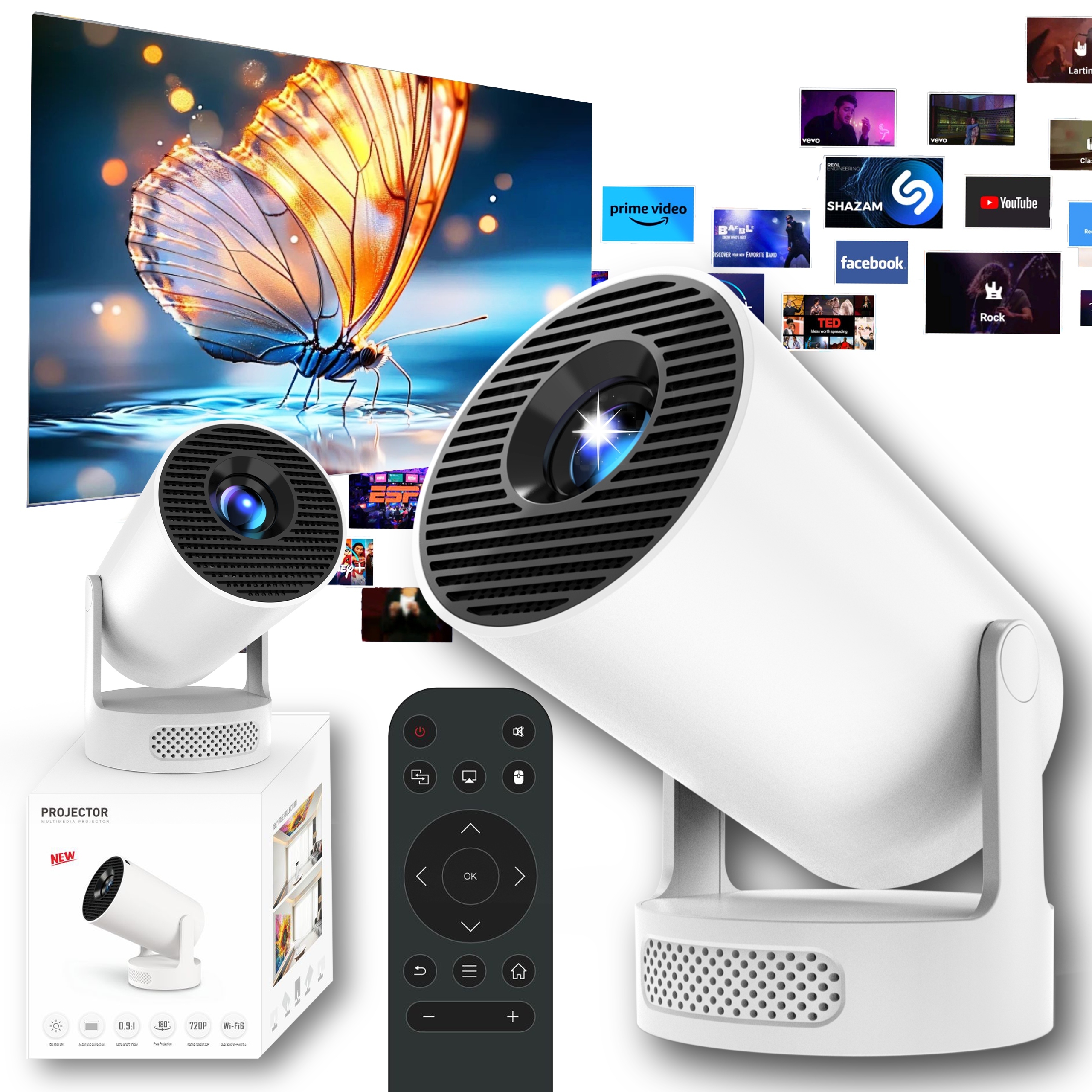 Ciron HY300 Ultra Multimediální projektor Android WiFi6 Led korekce obrazu