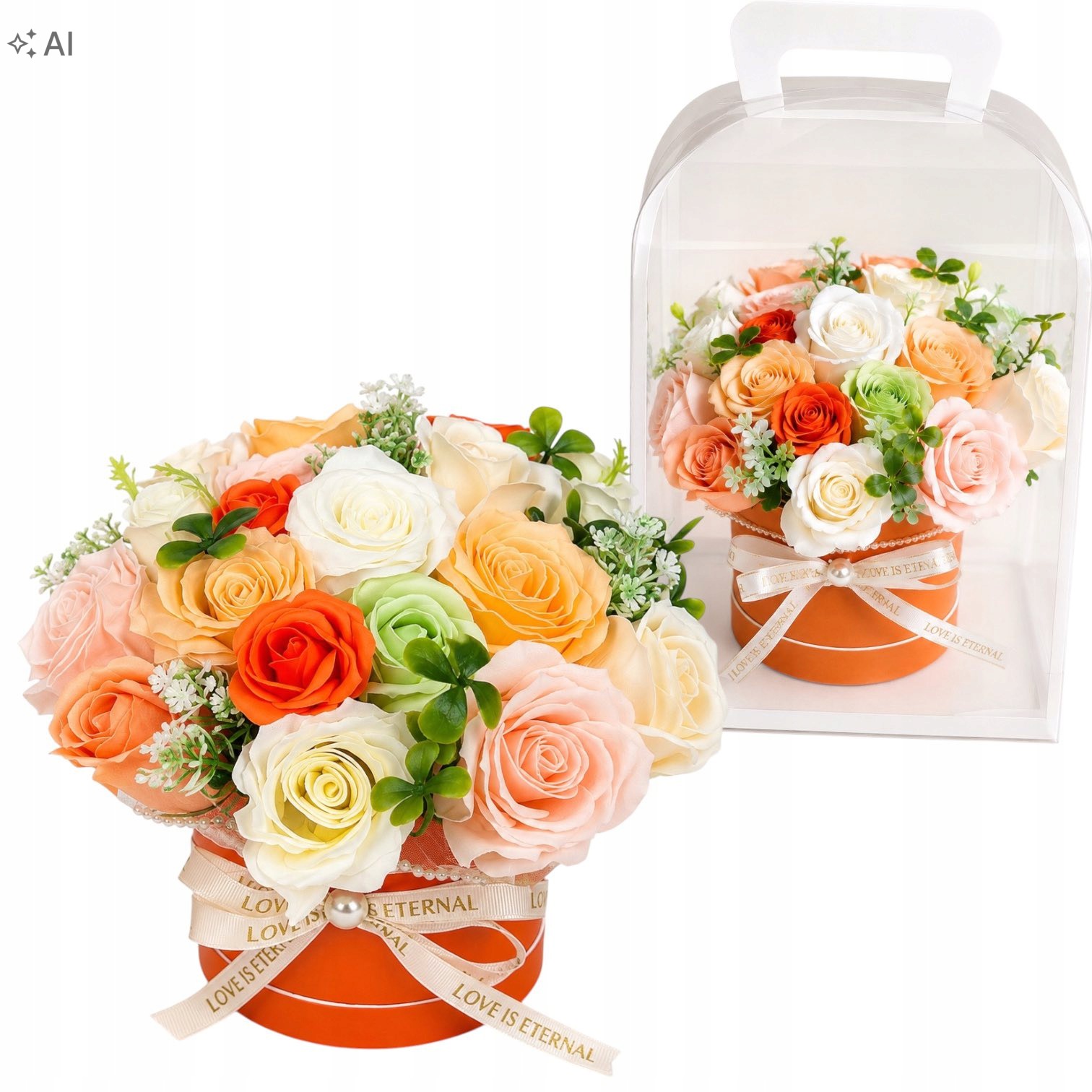 Flowerbox s mýdlovými květy Dárek Upomínka Květinový box Mýdlové růže