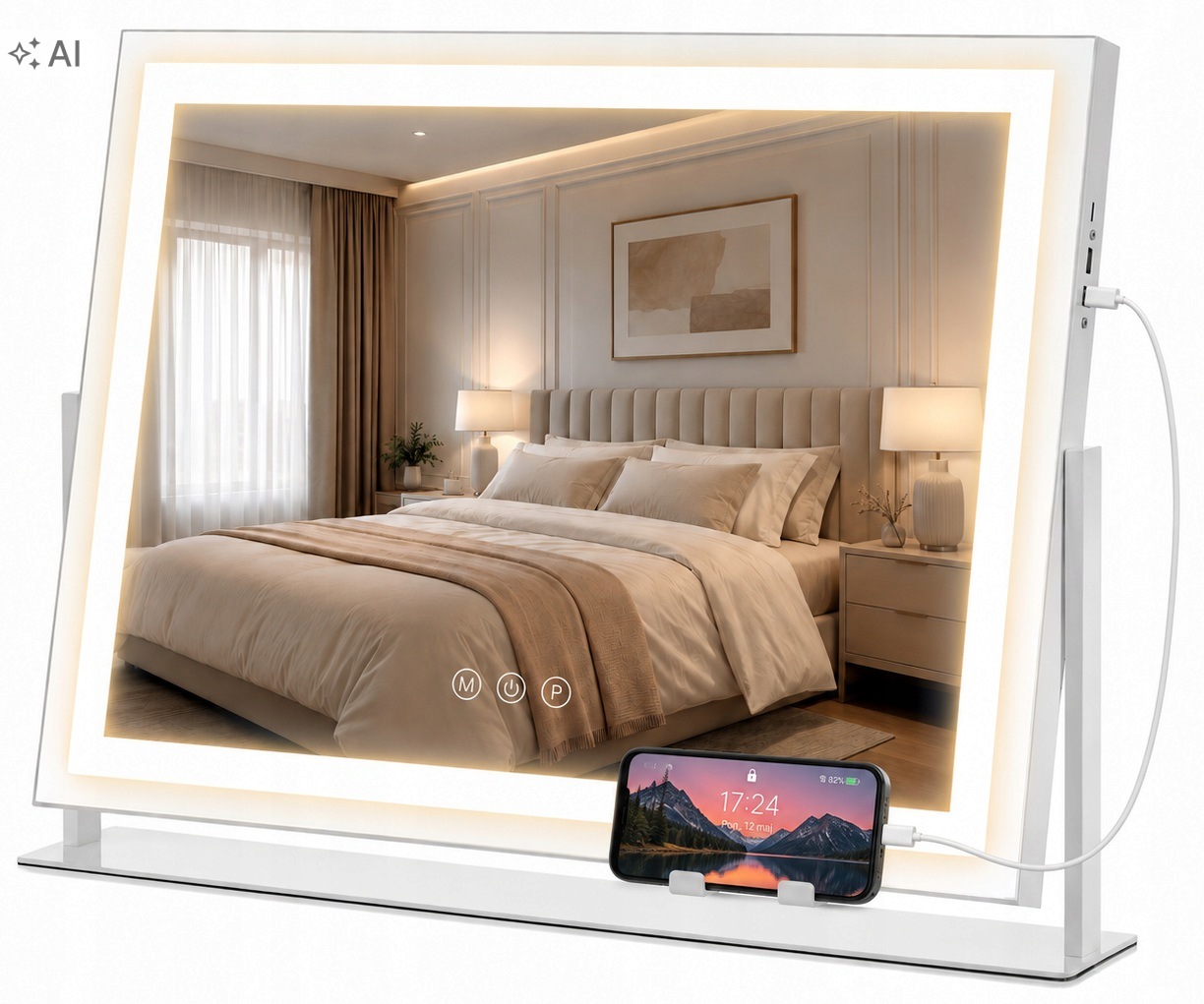 Kozmetické zrkadlo 58 x 46 cm Hollywood Usb, dotykové, Led
