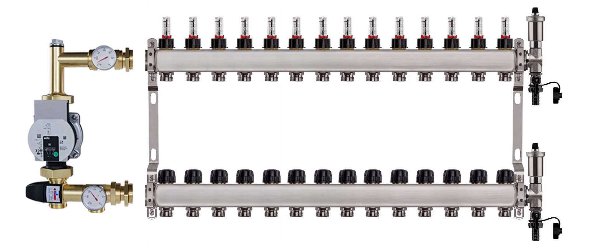 Rozdělovač pro podlahu 14 sekcí nerezový pro vytápění Čerpadlo Wilo